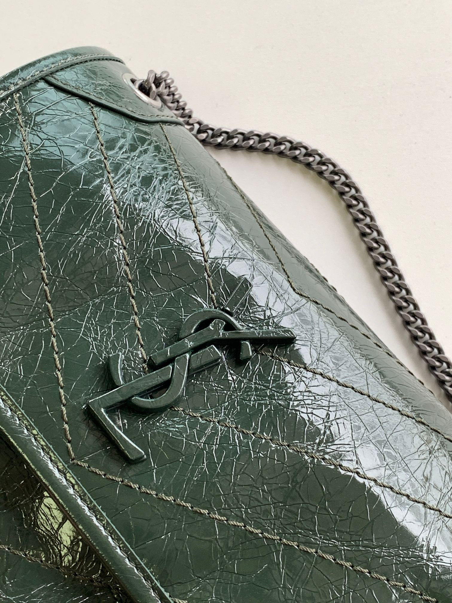 YSL NIKI BABY IN VINTAGE LEATHER DARK GREEN 8.2 X 6 X 2.9 INCHES - Image 6
