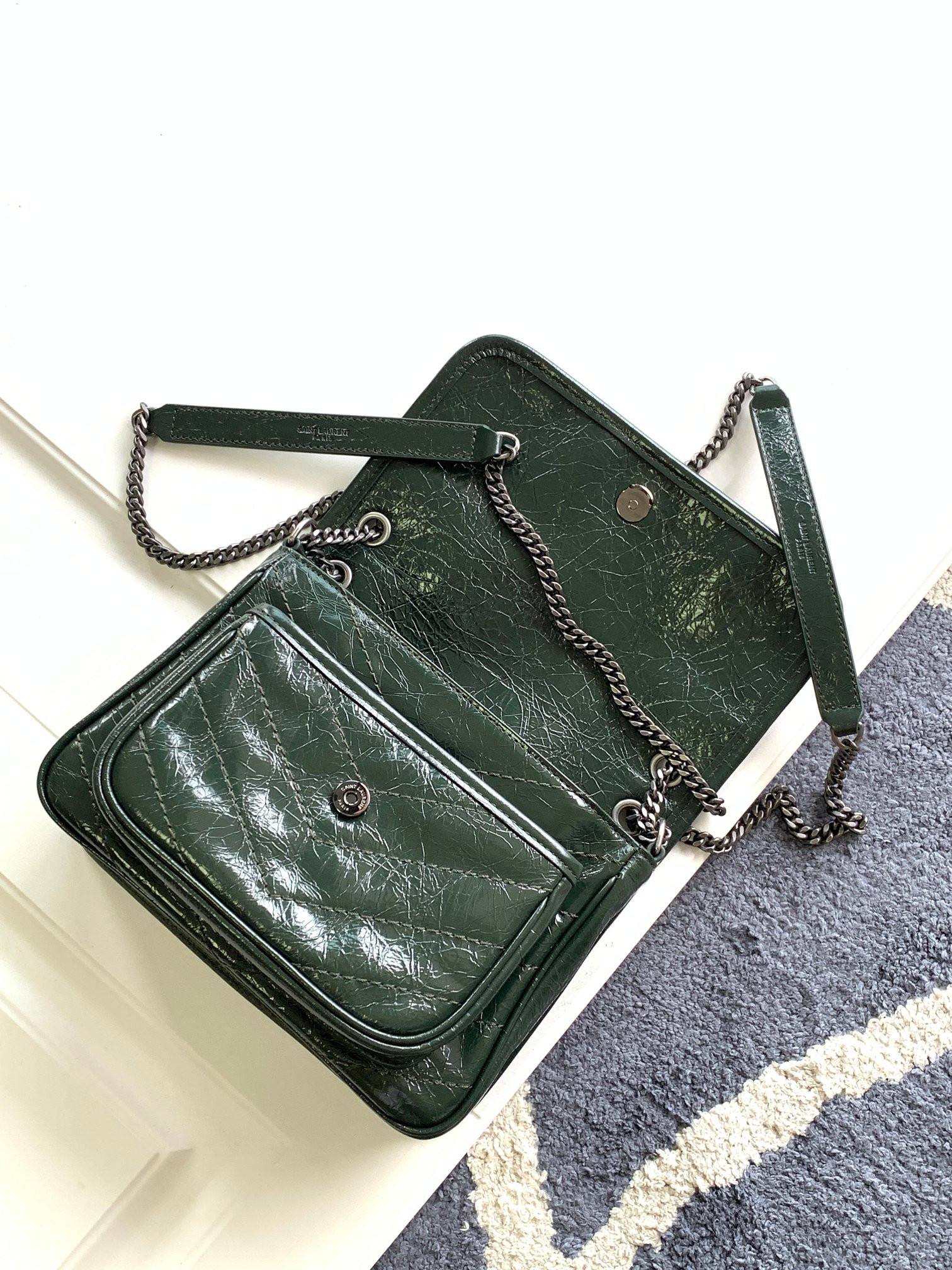 YSL NIKI BABY IN VINTAGE LEATHER DARK GREEN 8.2 X 6 X 2.9 INCHES - Image 7