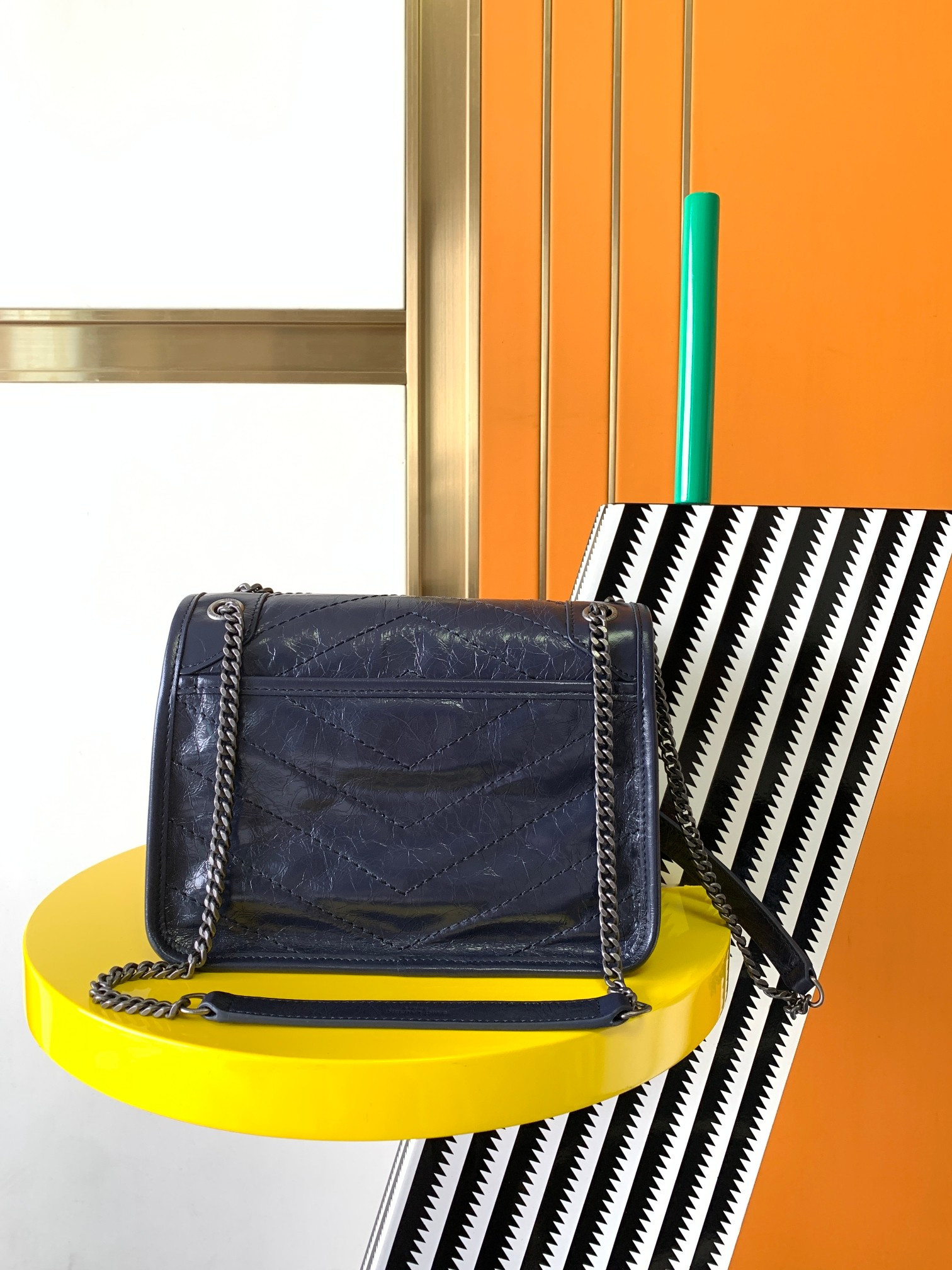YSL NIKI BABY IN VINTAGE LEATHER NAVY 8.2 X 6 X 2.9 INCHES - Image 5