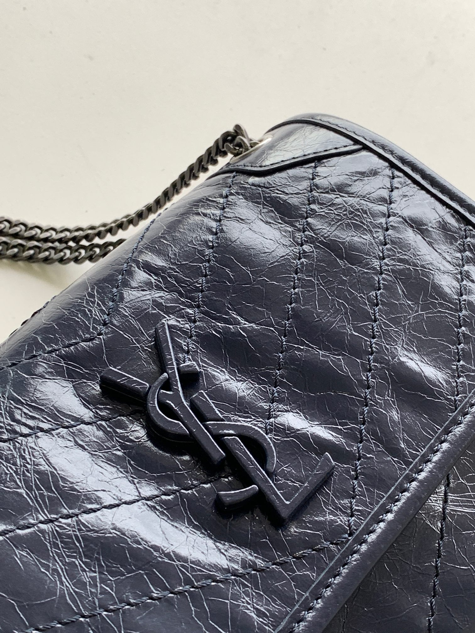 YSL NIKI BABY IN VINTAGE LEATHER NAVY 8.2 X 6 X 2.9 INCHES - Image 6