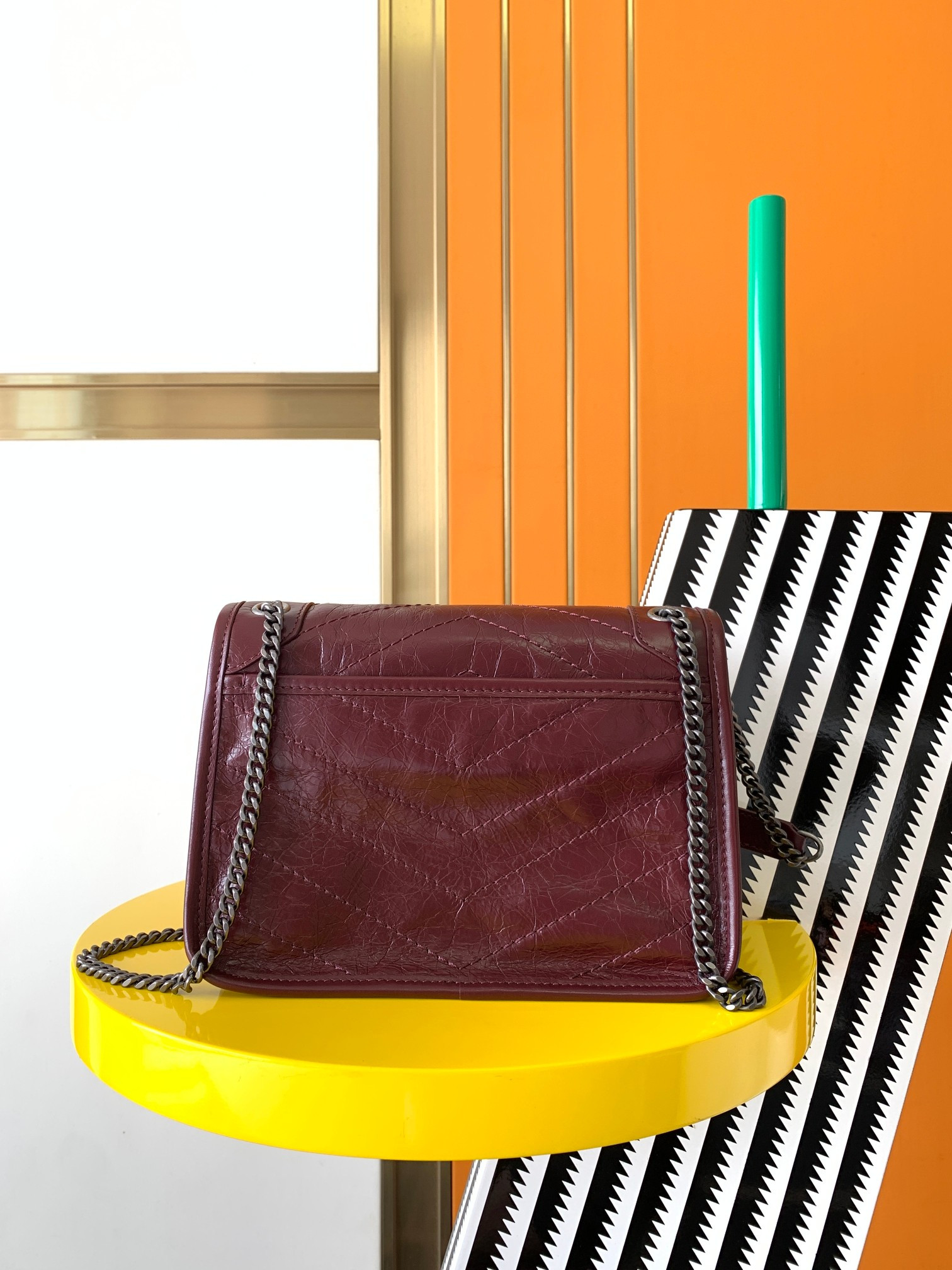 YSL NIKI BABY IN VINTAGE LEATHER Claret 8.2 X 6 X 2.9 INCHES - Image 5