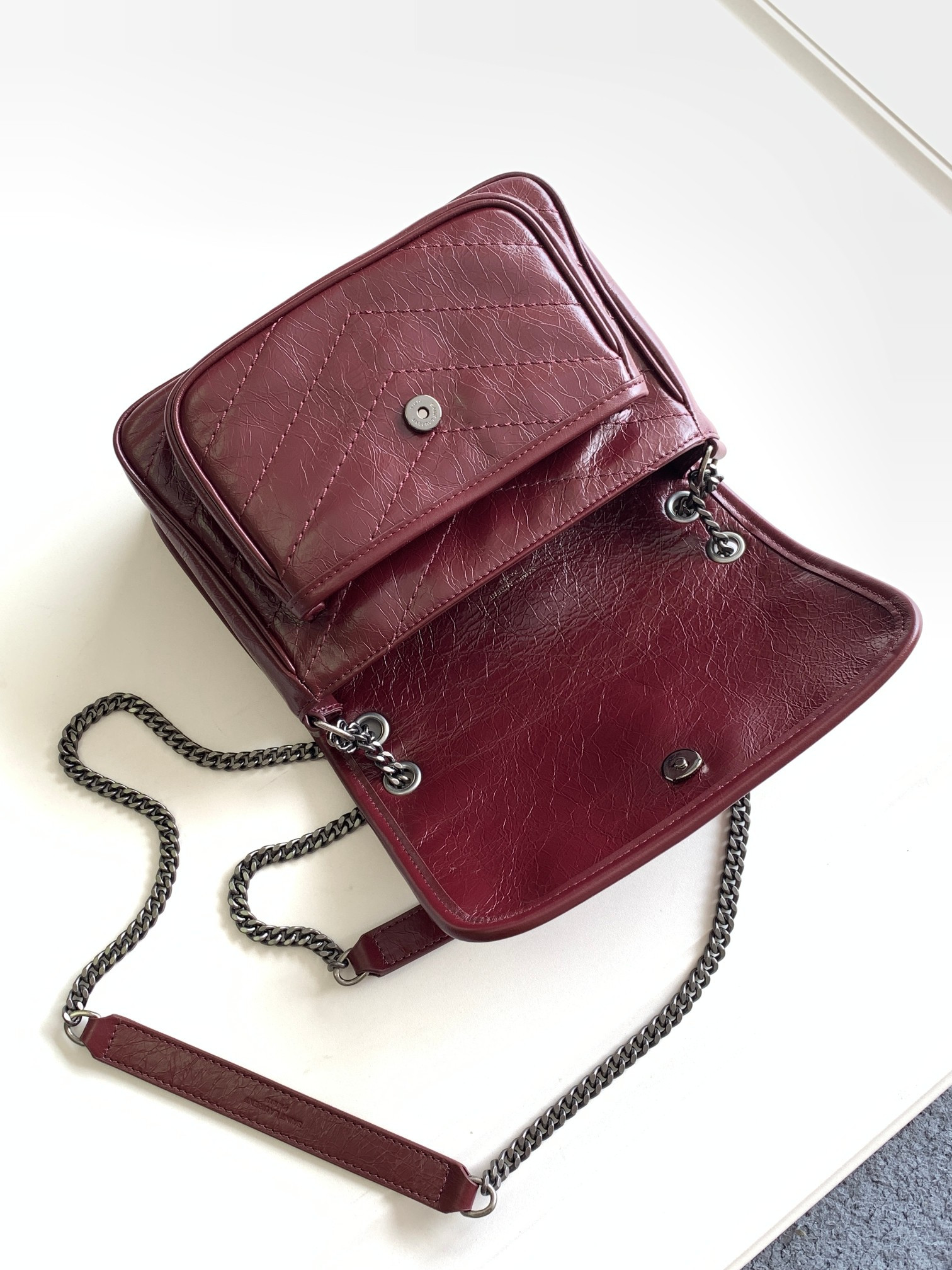 YSL NIKI BABY IN VINTAGE LEATHER Claret 8.2 X 6 X 2.9 INCHES - Image 7