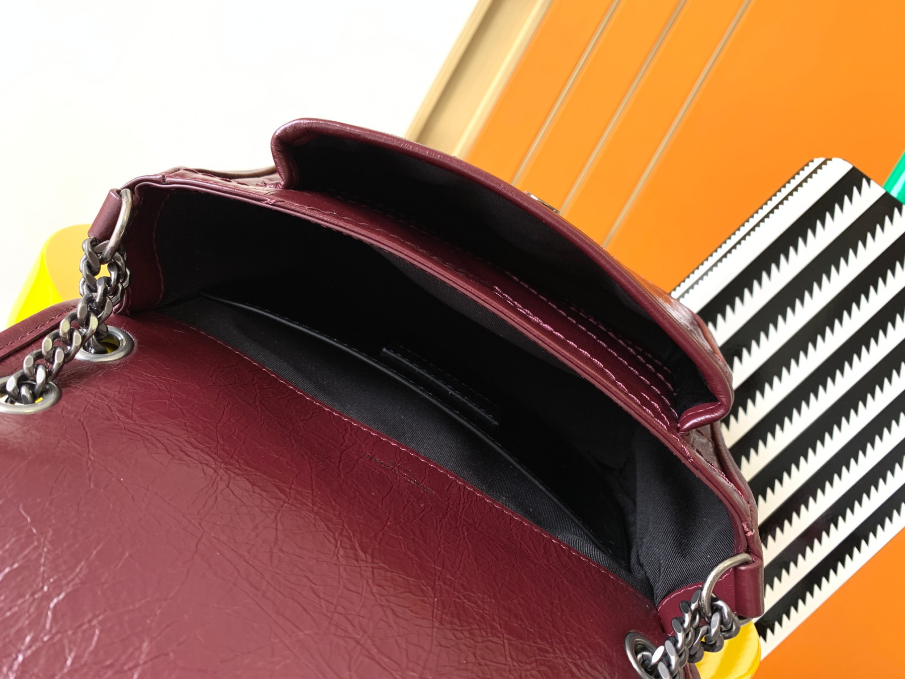YSL NIKI BABY IN VINTAGE LEATHER Claret 8.2 X 6 X 2.9 INCHES - Image 9