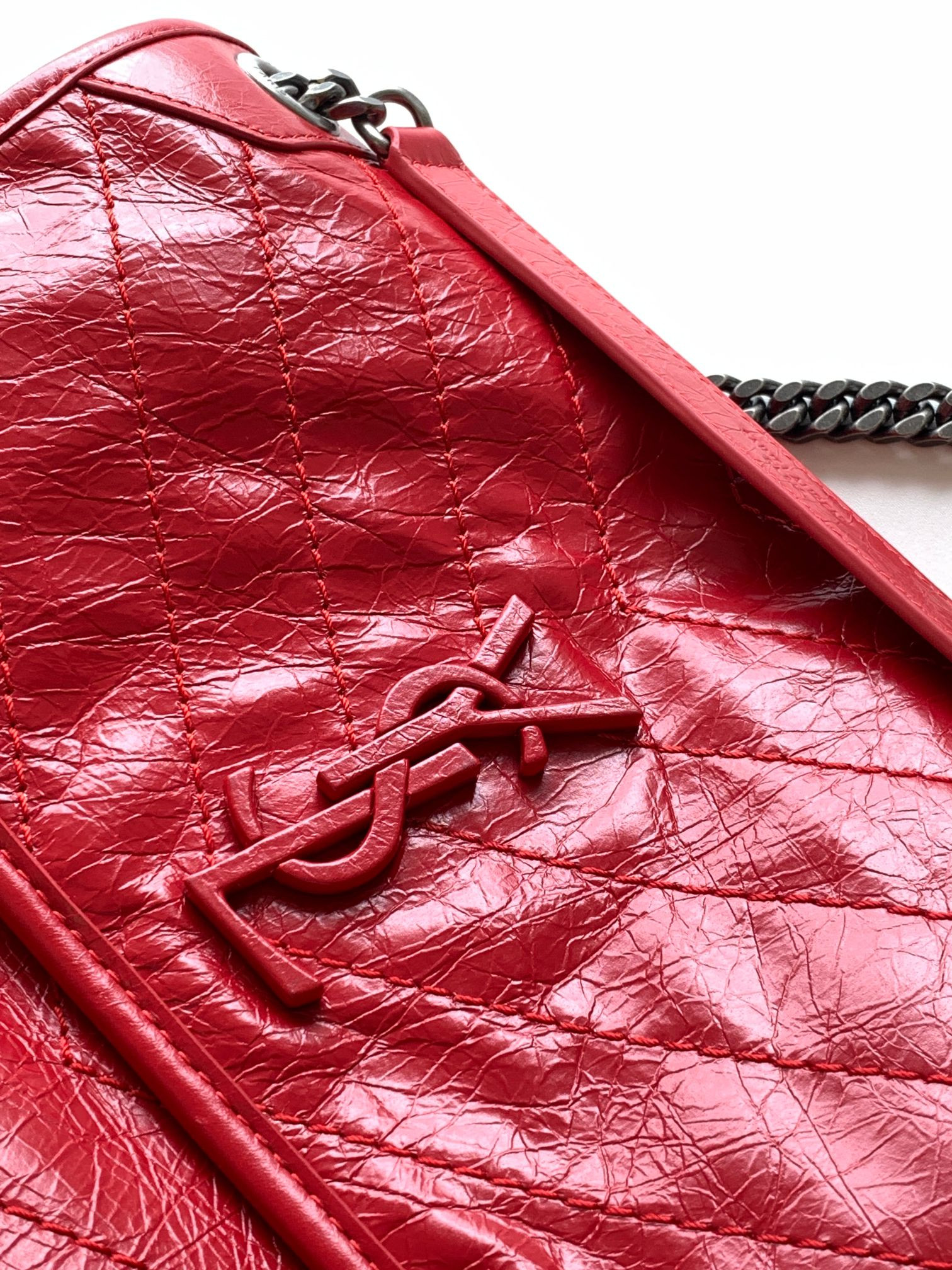 YSL NIKI MEDIUM IN VINTAGE LEATHER SHINY RED 11 X 7.8 X 3.3 INCHES - Image 6