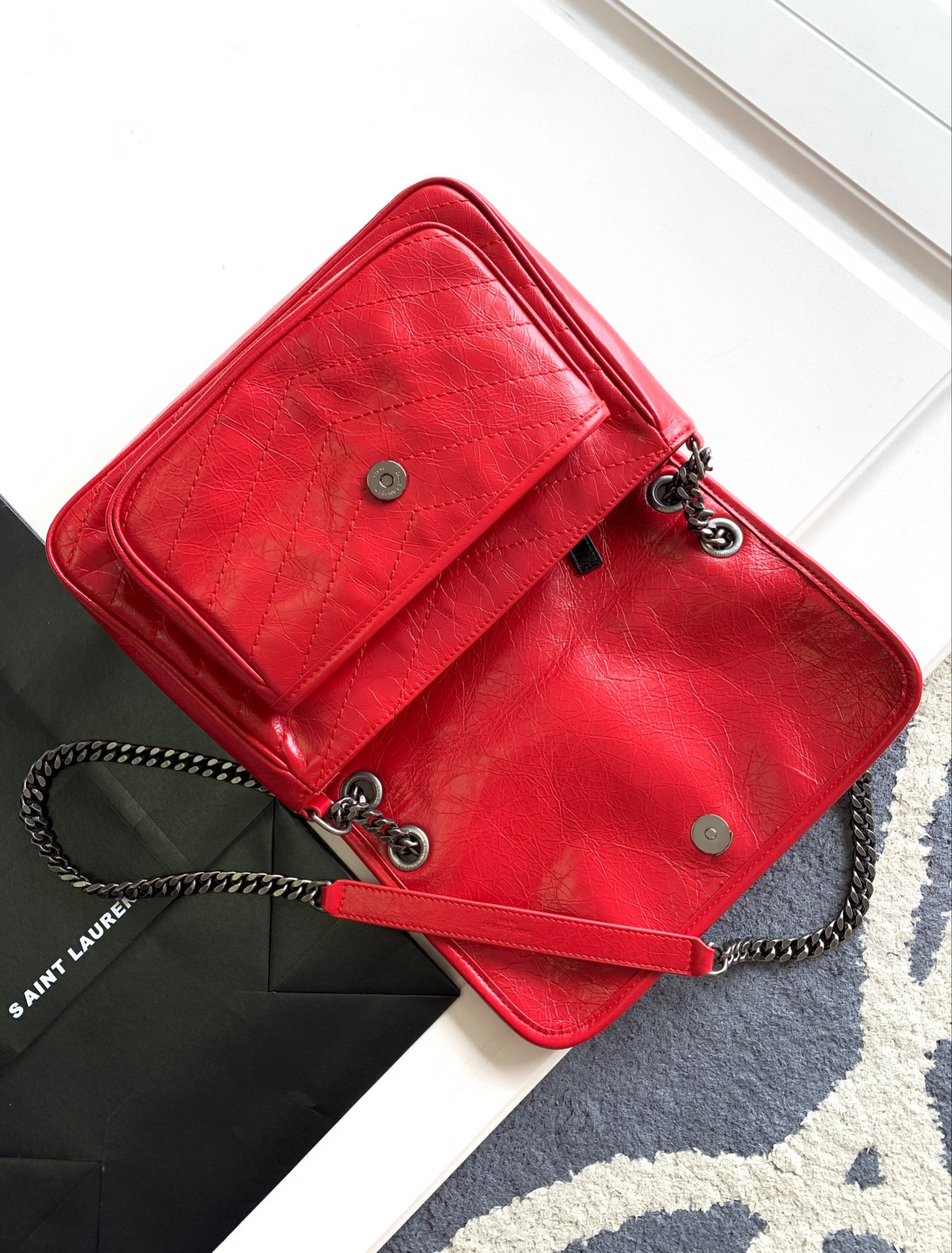 YSL NIKI MEDIUM IN VINTAGE LEATHER SHINY RED 11 X 7.8 X 3.3 INCHES - Image 7