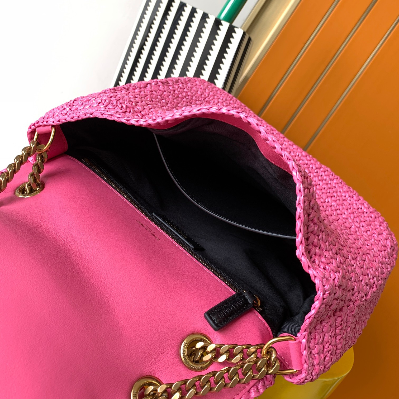 YSL NIKI MEDIUM CHAIN BAG IN RAFFIA AND LEATHER 11 X 7.8 X 3.3 INCHES - Image 8