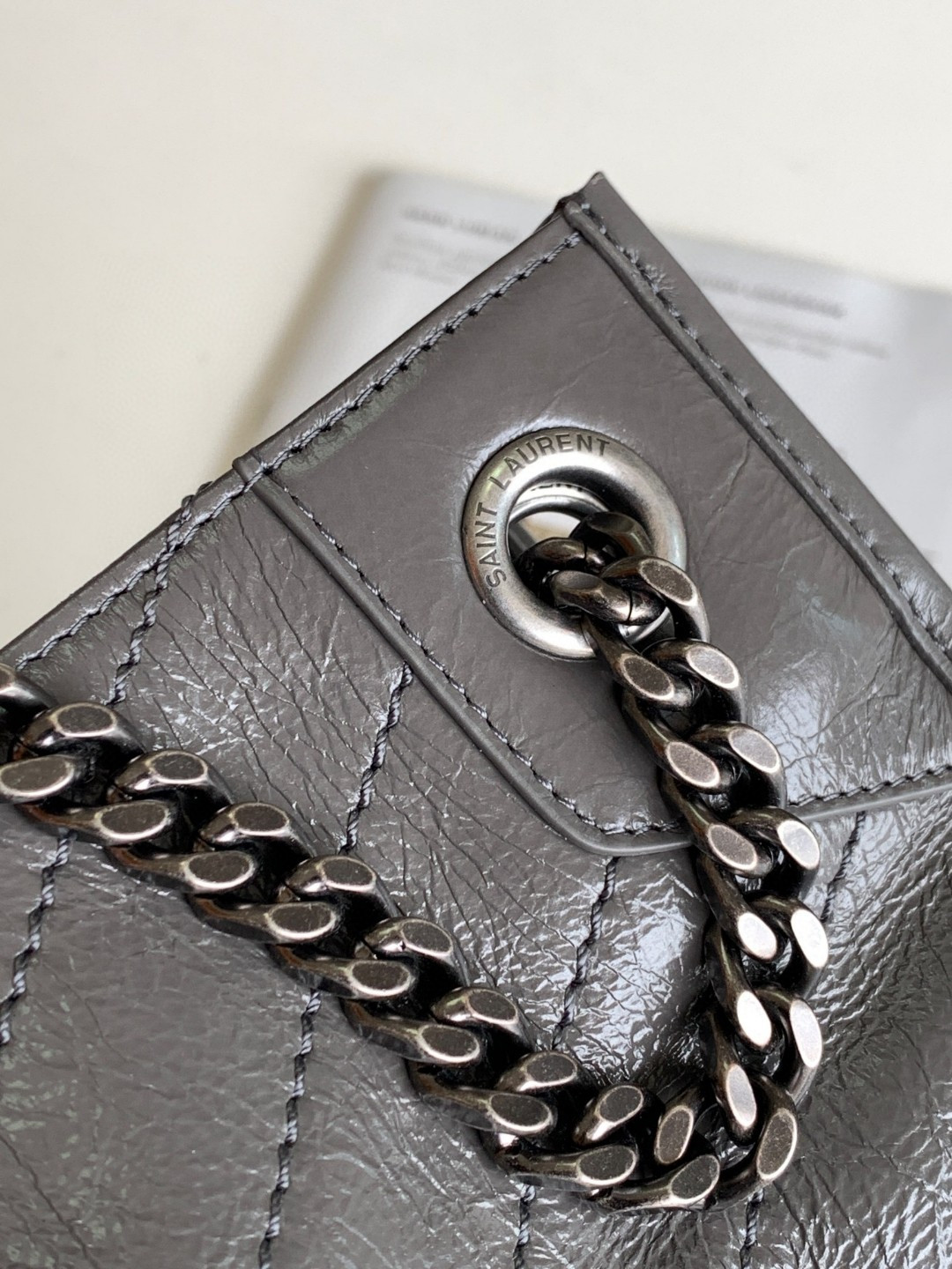 YSL NIKI SHOPPING IN VINTAGE LEATHER GRAY 12.9 X 10.6 X 4.5 INCHES - Image 10