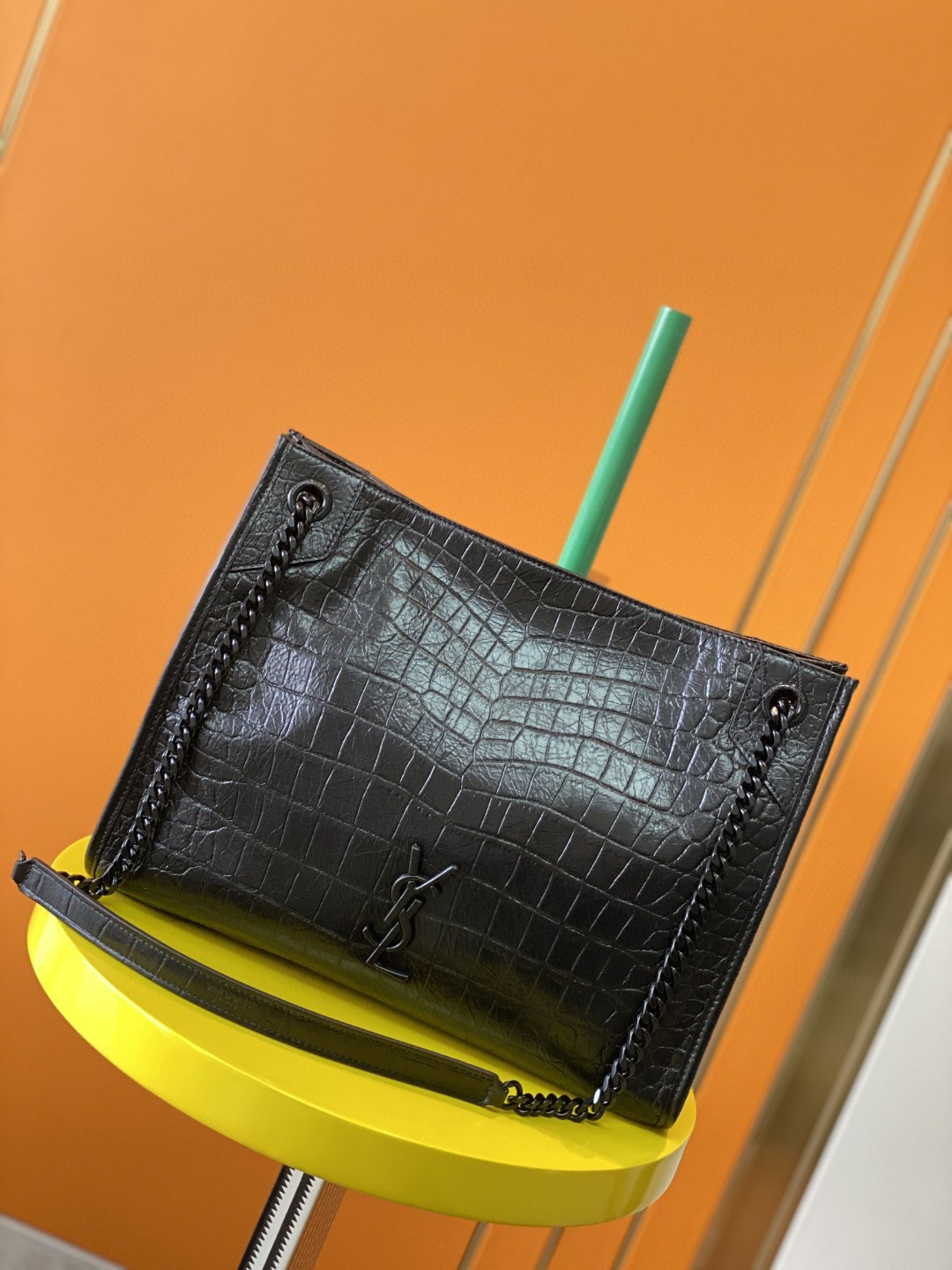 YSL NIKI SHOPPING IN CROCODILE-EMBOSSED LEATHER 12.9 X 10.6 X 4.5 INCHES