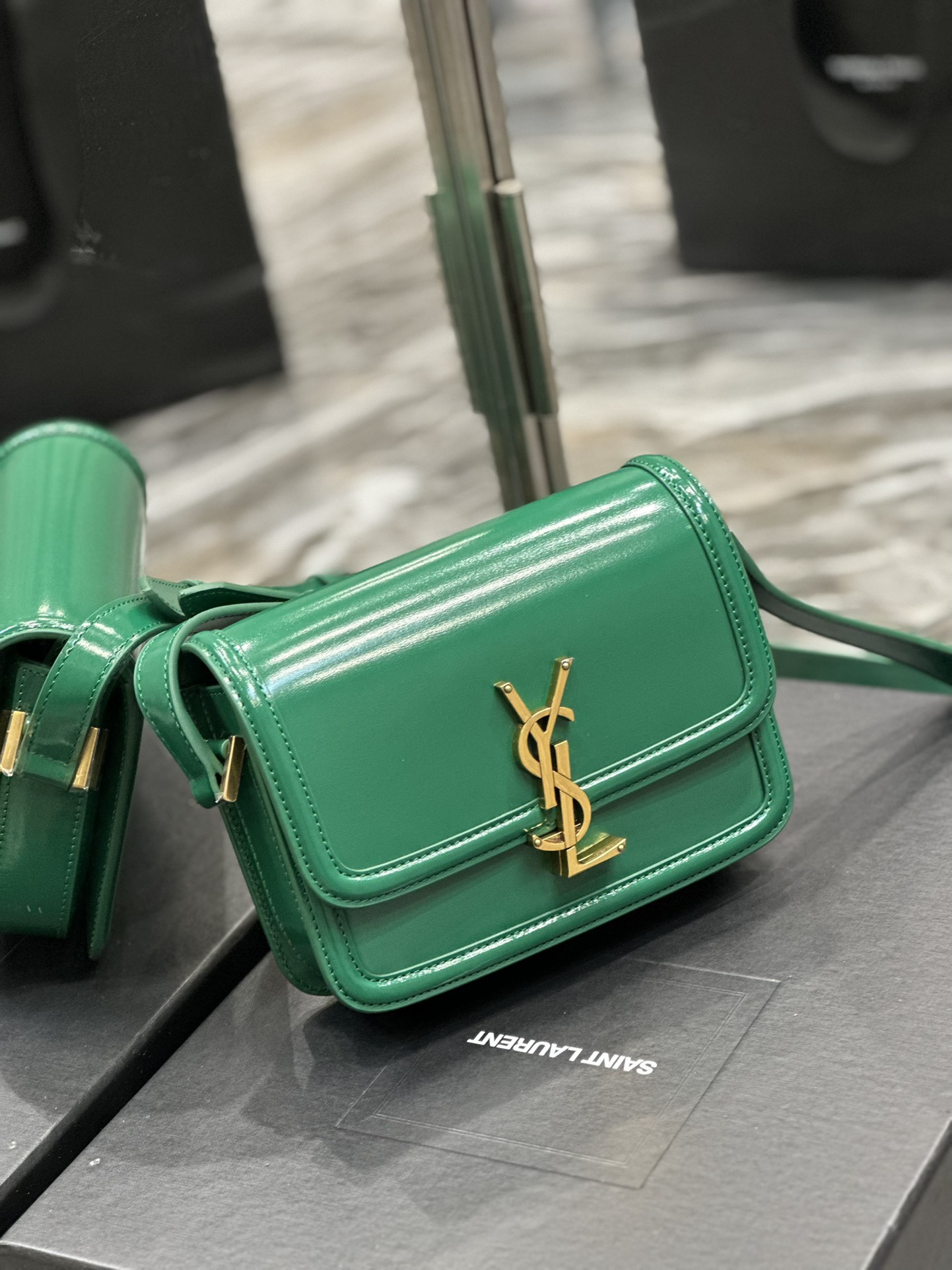 YSL SOLFERINO SMALL SATCHEL IN BOX SAINT LAURENT GREEN 7.4 X 5.1 X 1.9 INCHES - Image 3
