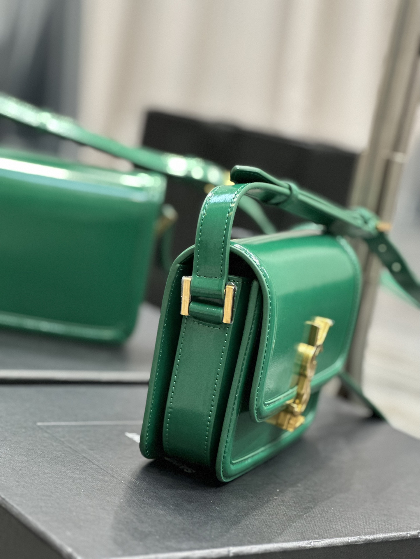 YSL SOLFERINO SMALL SATCHEL IN BOX SAINT LAURENT GREEN 7.4 X 5.1 X 1.9 INCHES - Image 6