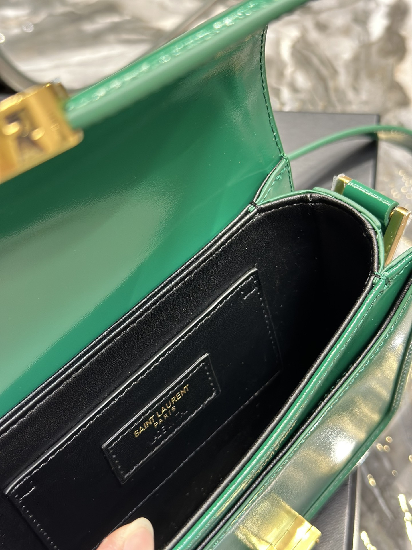 YSL SOLFERINO SMALL SATCHEL IN BOX SAINT LAURENT GREEN 7.4 X 5.1 X 1.9 INCHES - Image 10