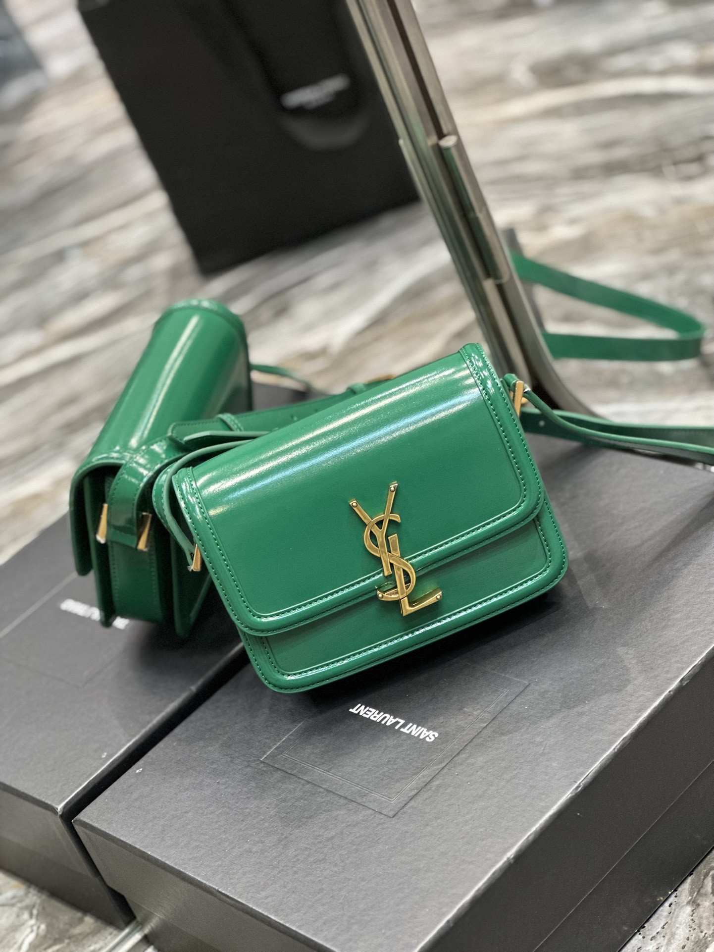 YSL SOLFERINO SMALL SATCHEL IN BOX SAINT LAURENT GREEN 7.4 X 5.1 X 1.9 INCHES - Image 11