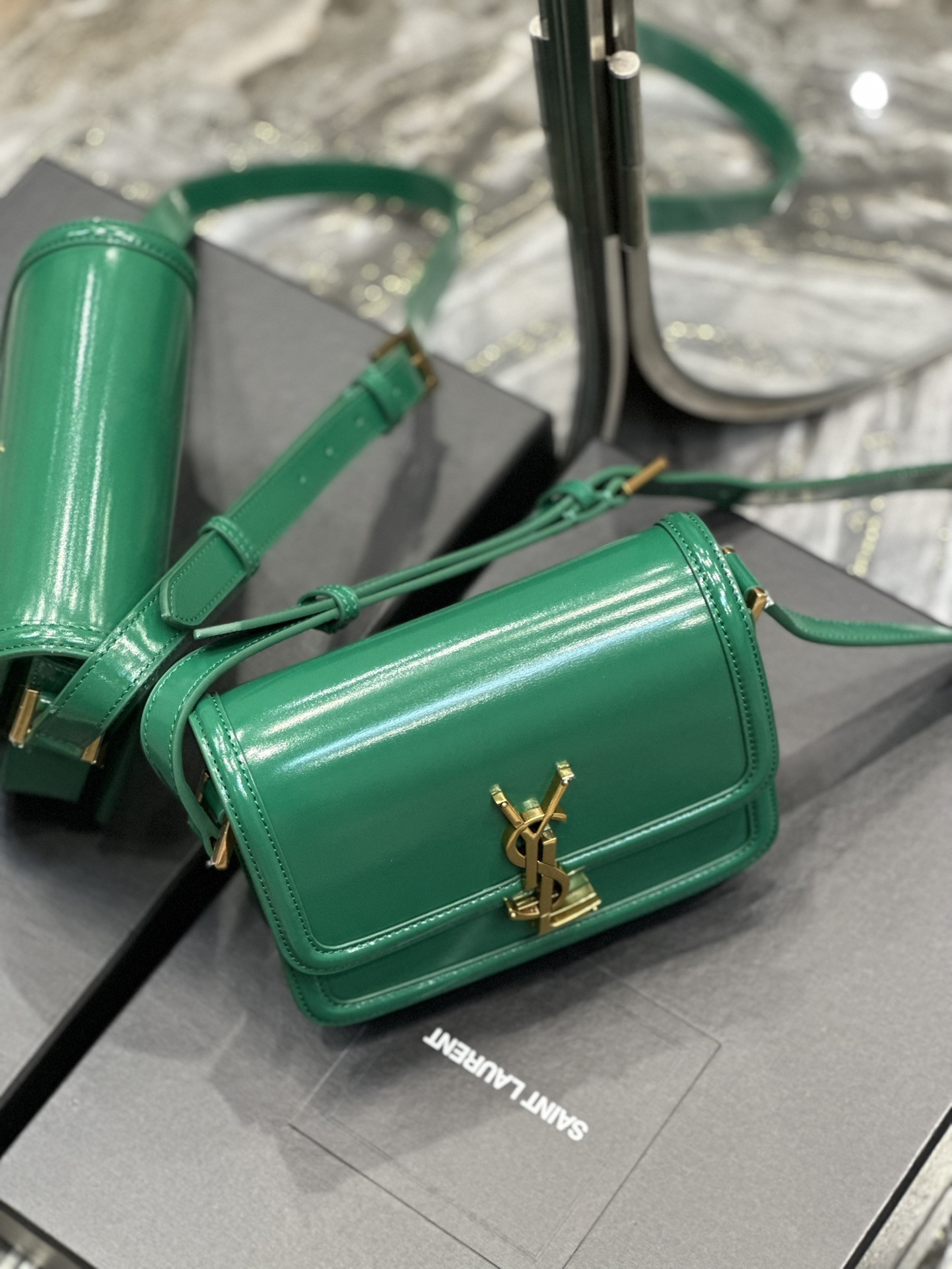 YSL SOLFERINO SMALL SATCHEL IN BOX SAINT LAURENT GREEN 7.4 X 5.1 X 1.9 INCHES - Image 13