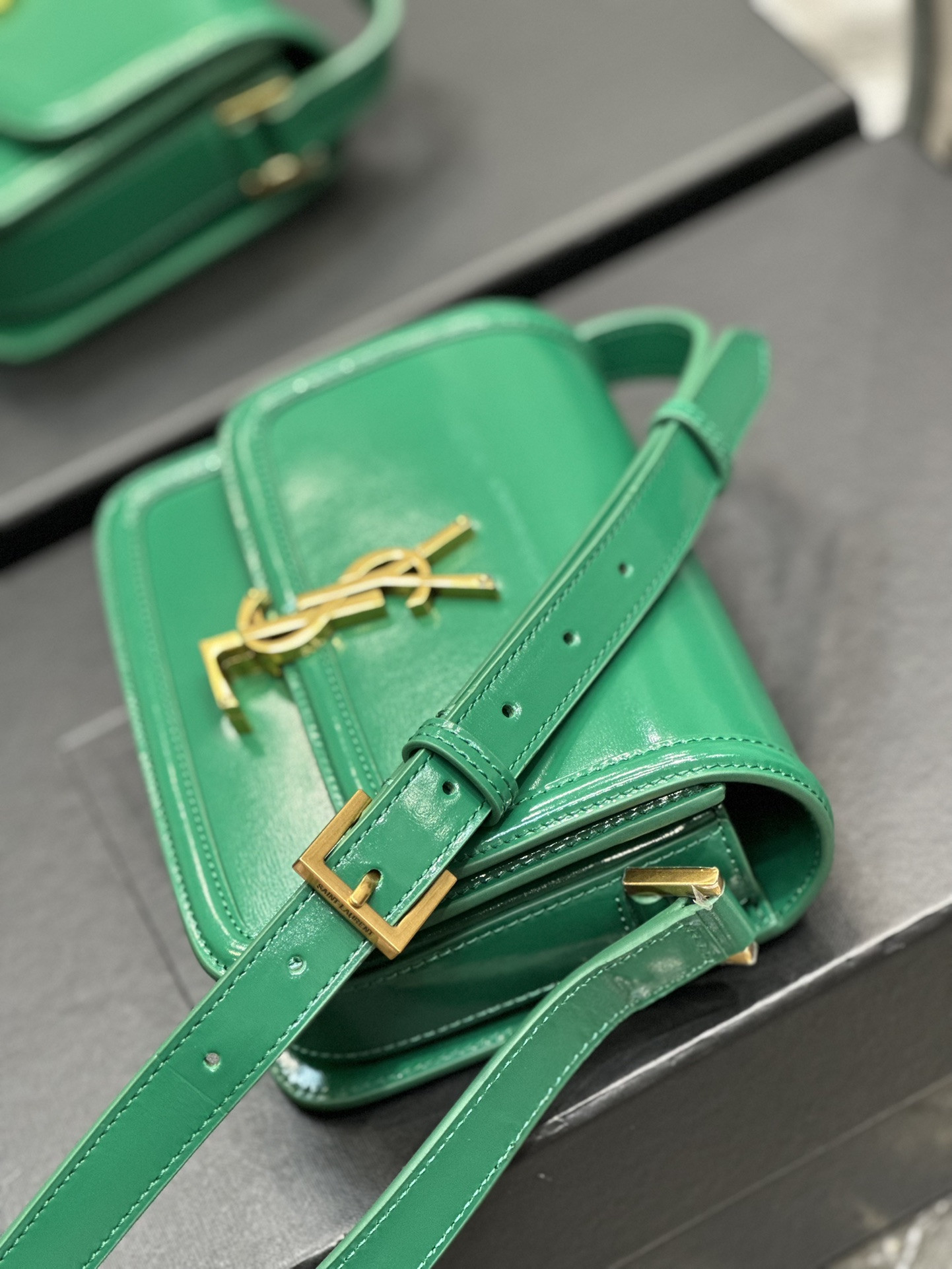 YSL SOLFERINO SMALL SATCHEL IN BOX SAINT LAURENT GREEN 7.4 X 5.1 X 1.9 INCHES - Image 14