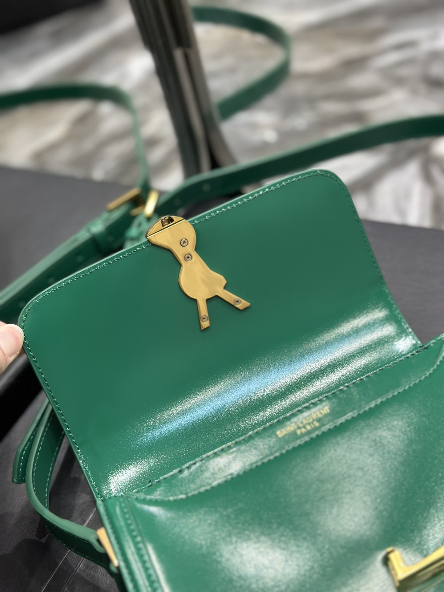 YSL SOLFERINO SMALL SATCHEL IN BOX SAINT LAURENT GREEN 7.4 X 5.1 X 1.9 INCHES - Image 16