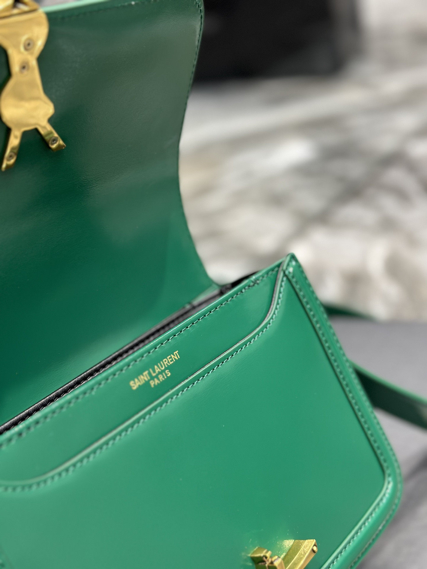 YSL SOLFERINO SMALL SATCHEL IN BOX SAINT LAURENT GREEN 7.4 X 5.1 X 1.9 INCHES - Image 17