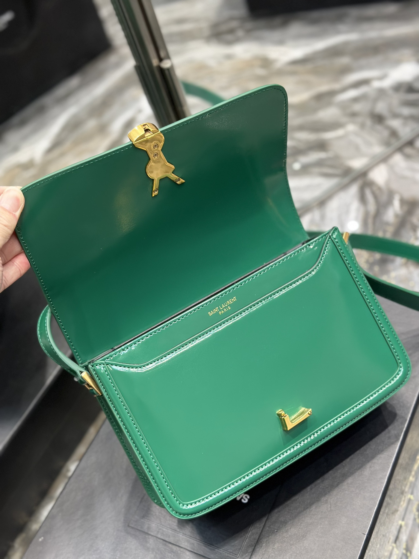 YSL SOLFERINO MEDIUM SATCHEL IN BOX SAINT LAURENT GREEN 9.1 X 6.3 X 2.4 INCHES - Image 9