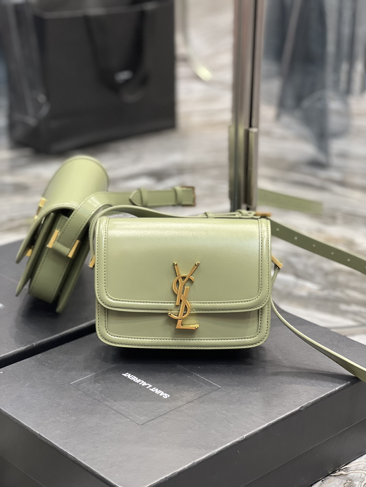 YSL SOLFERINO SMALL SATCHEL IN BOX SAINT LIGHT GREEN 7.4 X 5.1 X 1.9 INCHES - Image 2