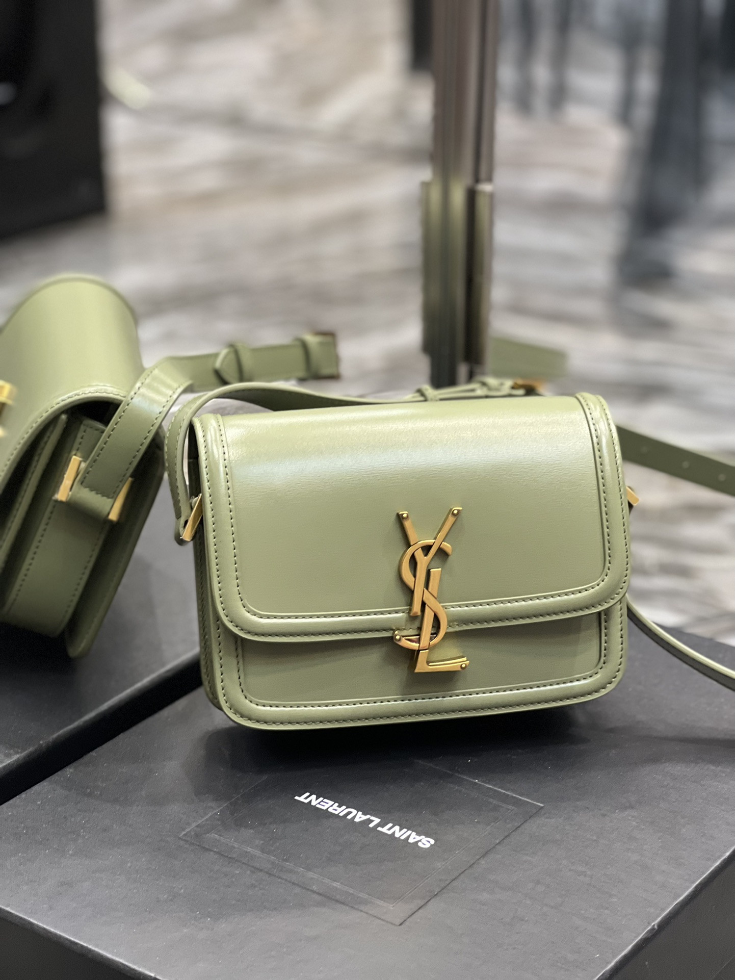 YSL SOLFERINO SMALL SATCHEL IN BOX SAINT LIGHT GREEN 7.4 X 5.1 X 1.9 INCHES - Image 3