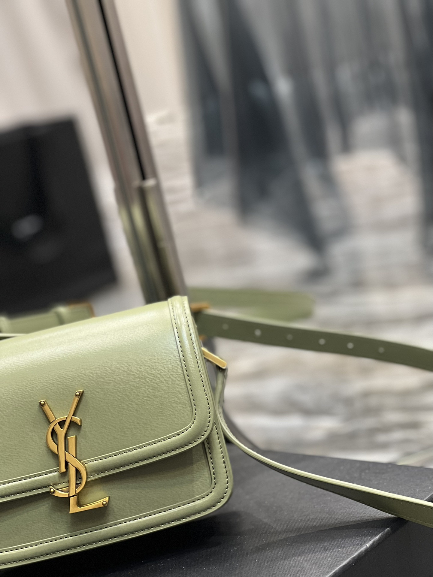 YSL SOLFERINO SMALL SATCHEL IN BOX SAINT LIGHT GREEN 7.4 X 5.1 X 1.9 INCHES - Image 4