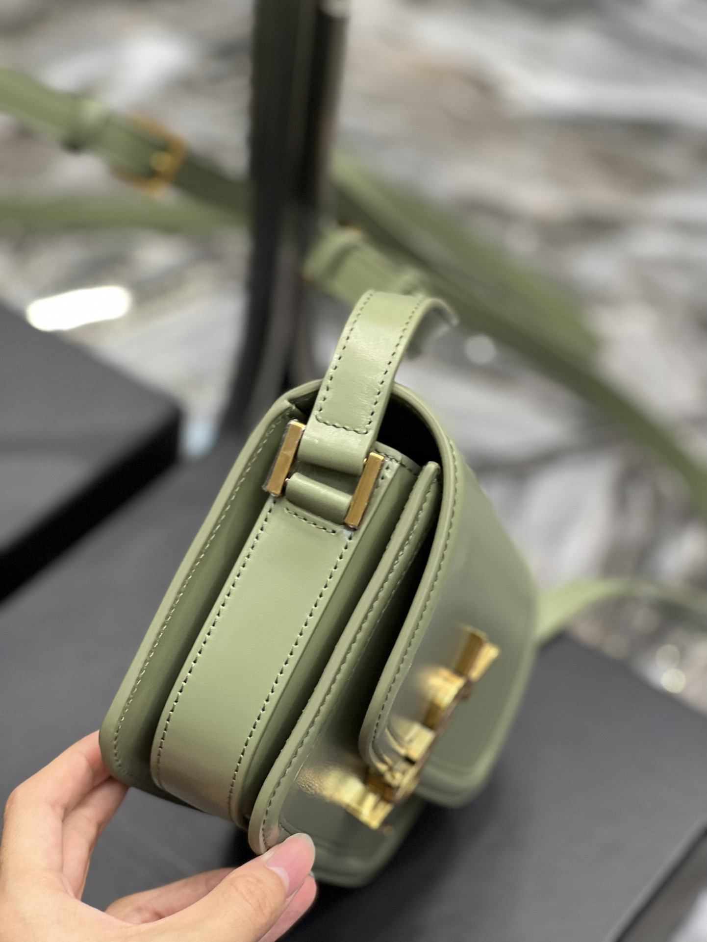 YSL SOLFERINO SMALL SATCHEL IN BOX SAINT LIGHT GREEN 7.4 X 5.1 X 1.9 INCHES - Image 6