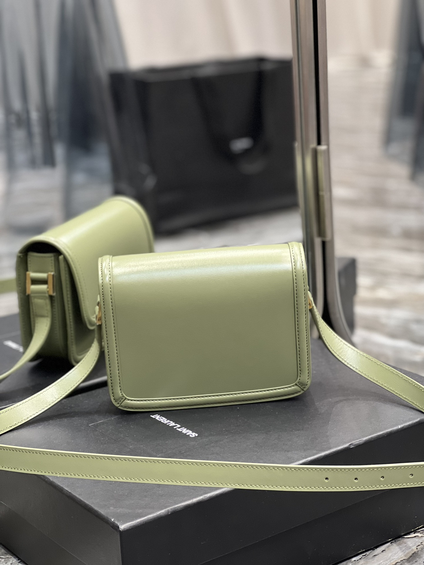 YSL SOLFERINO SMALL SATCHEL IN BOX SAINT LIGHT GREEN 7.4 X 5.1 X 1.9 INCHES - Image 7