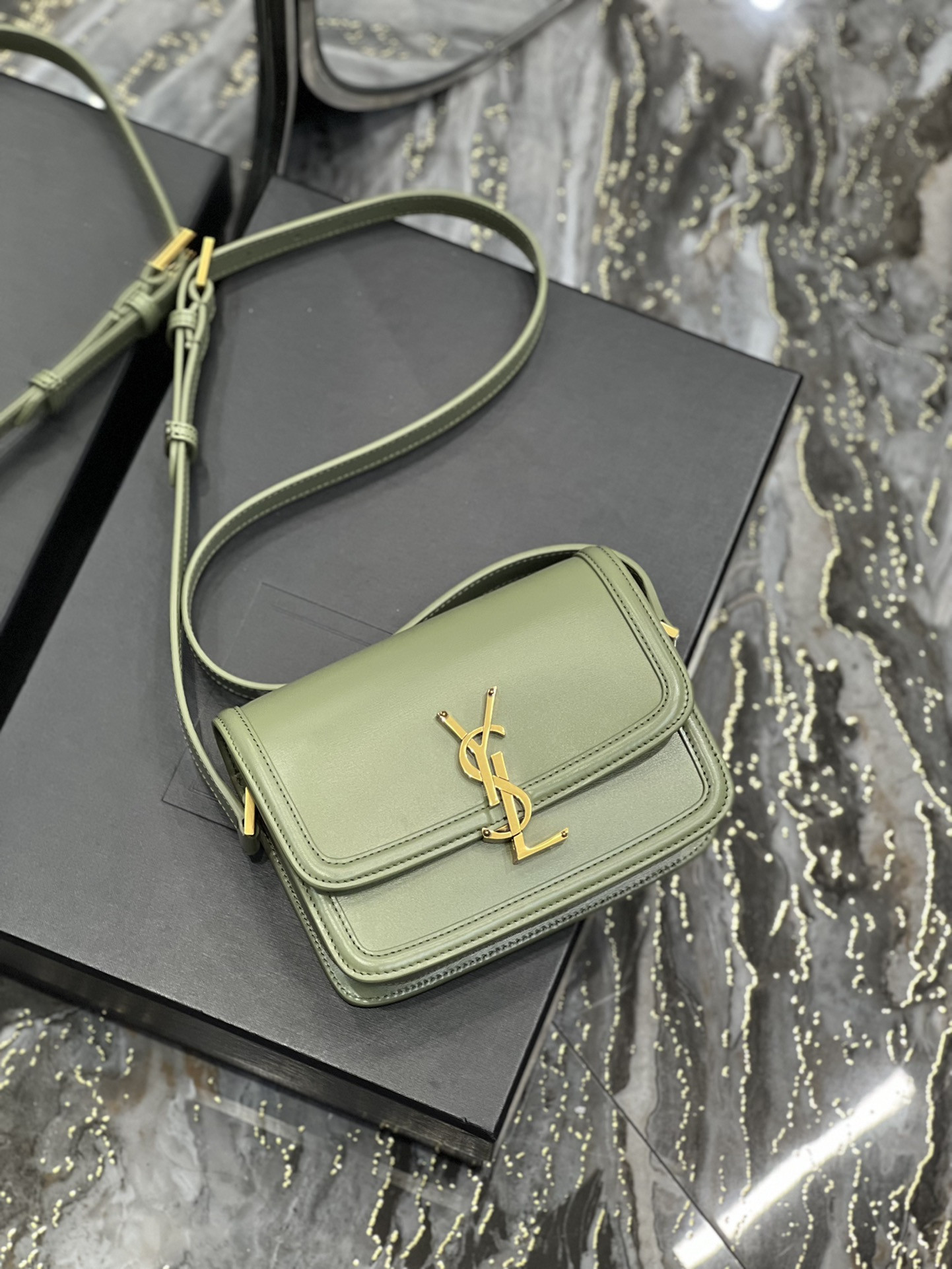 YSL SOLFERINO SMALL SATCHEL IN BOX SAINT LIGHT GREEN 7.4 X 5.1 X 1.9 INCHES - Image 8