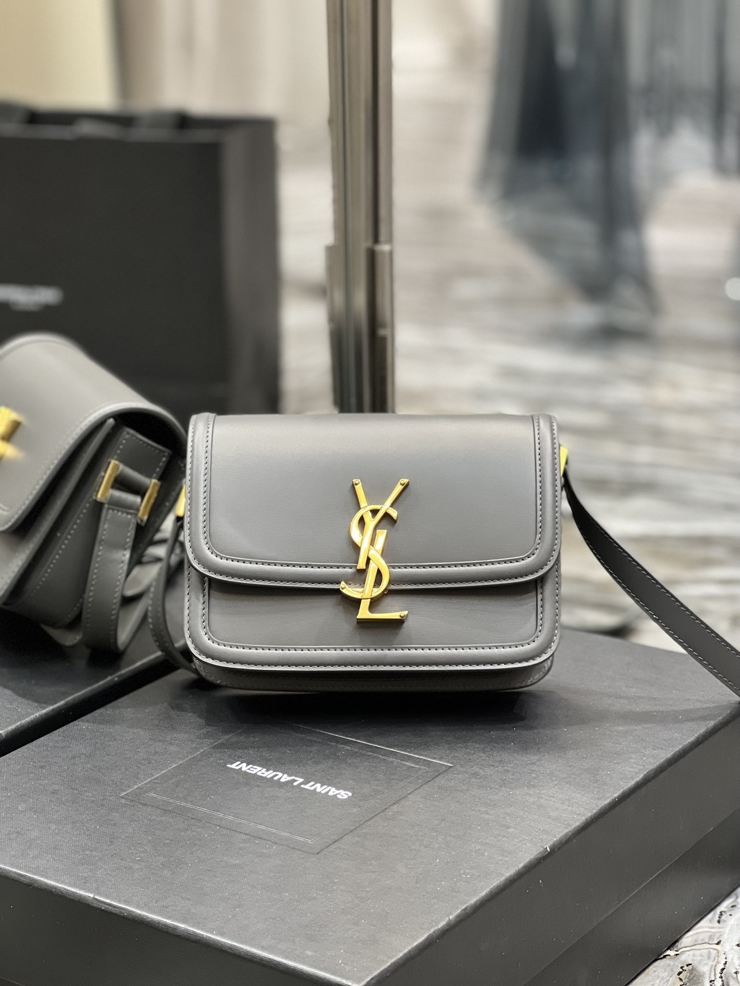 YSL SOLFERINO SMALL SATCHEL IN BOX SAINT LAURENT STORM 7.4 X 5.1 X 1.9 INCHES - Image 2
