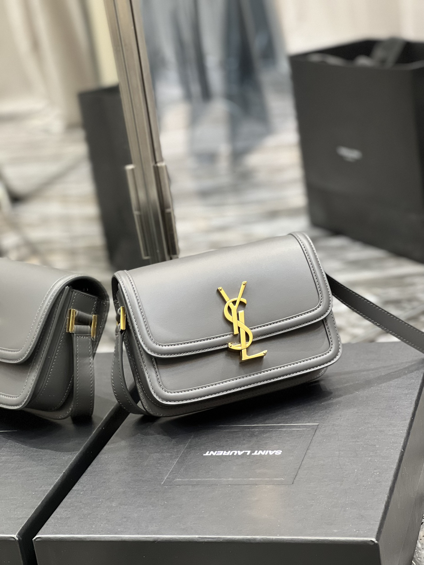YSL SOLFERINO SMALL SATCHEL IN BOX SAINT LAURENT STORM 7.4 X 5.1 X 1.9 INCHES - Image 3