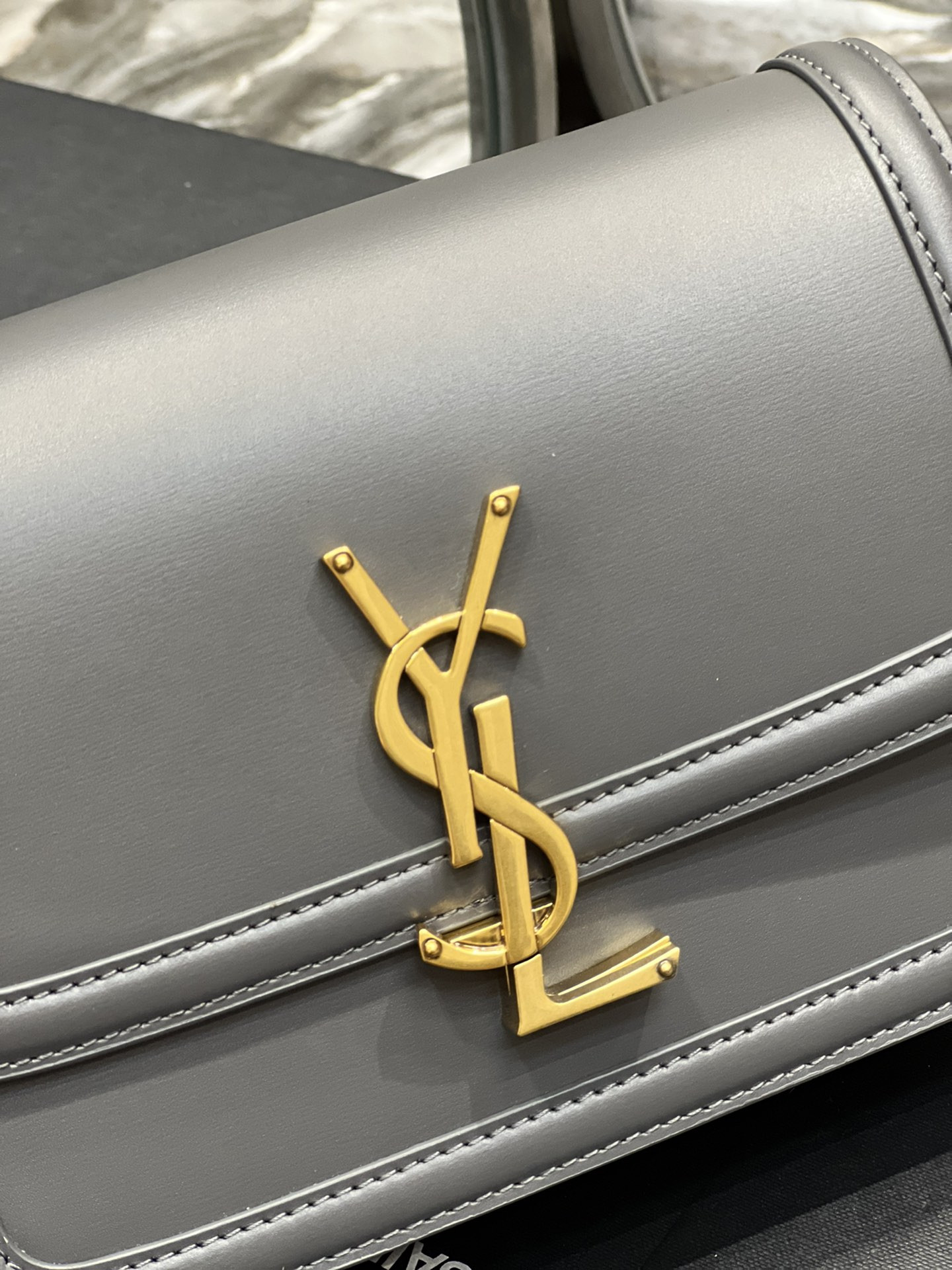 YSL SOLFERINO SMALL SATCHEL IN BOX SAINT LAURENT STORM 7.4 X 5.1 X 1.9 INCHES - Image 6