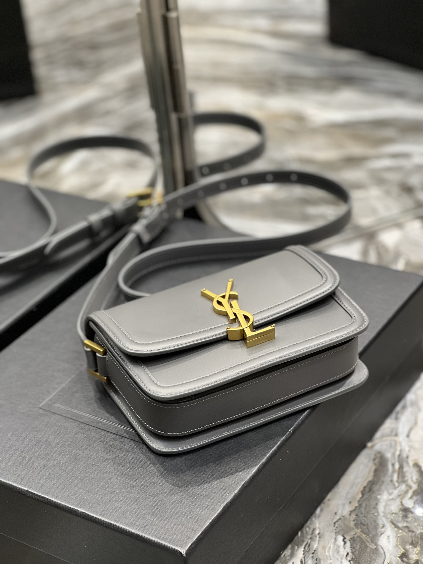 YSL SOLFERINO SMALL SATCHEL IN BOX SAINT LAURENT STORM 7.4 X 5.1 X 1.9 INCHES - Image 7
