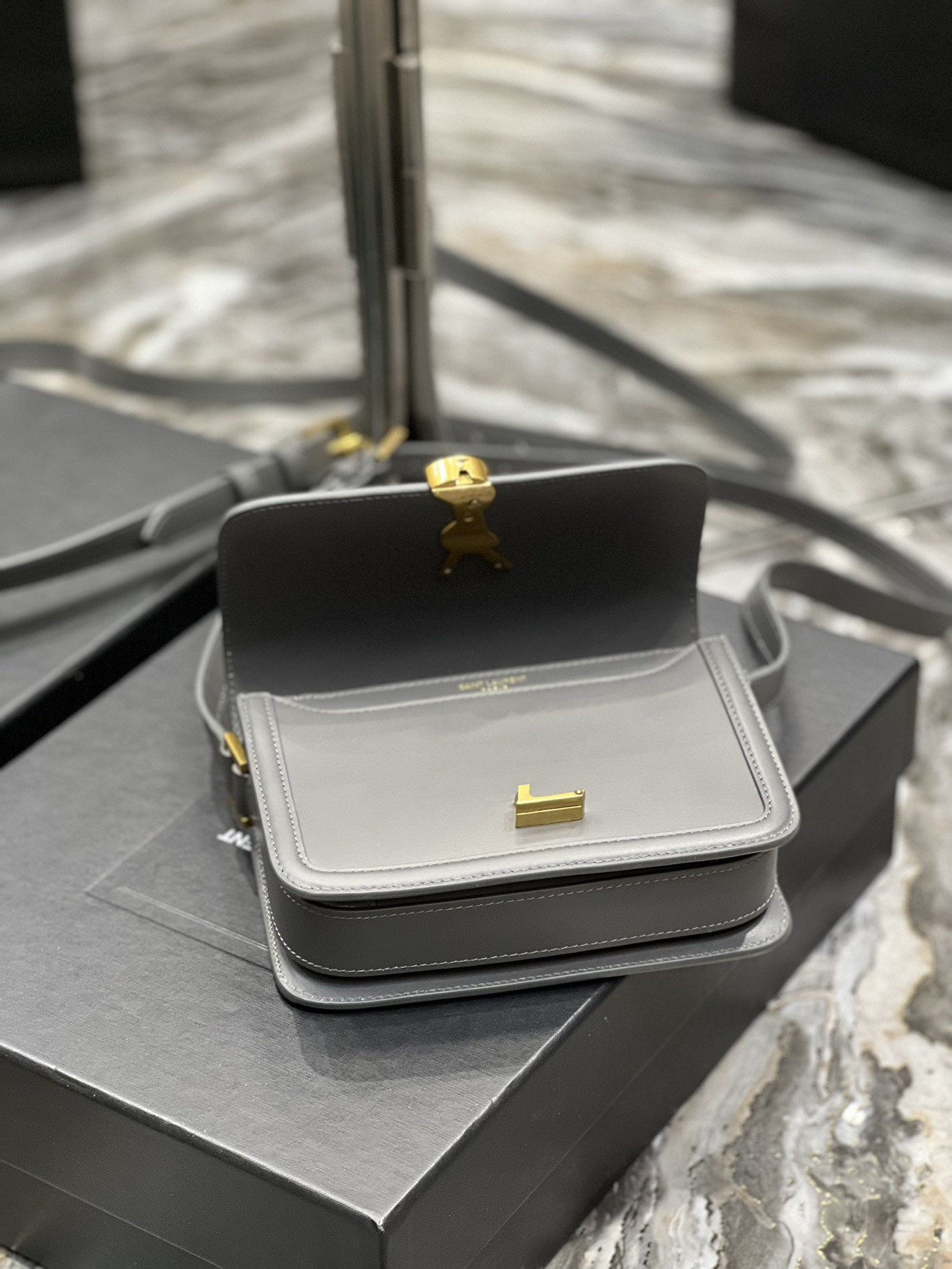 YSL SOLFERINO SMALL SATCHEL IN BOX SAINT LAURENT STORM 7.4 X 5.1 X 1.9 INCHES - Image 8