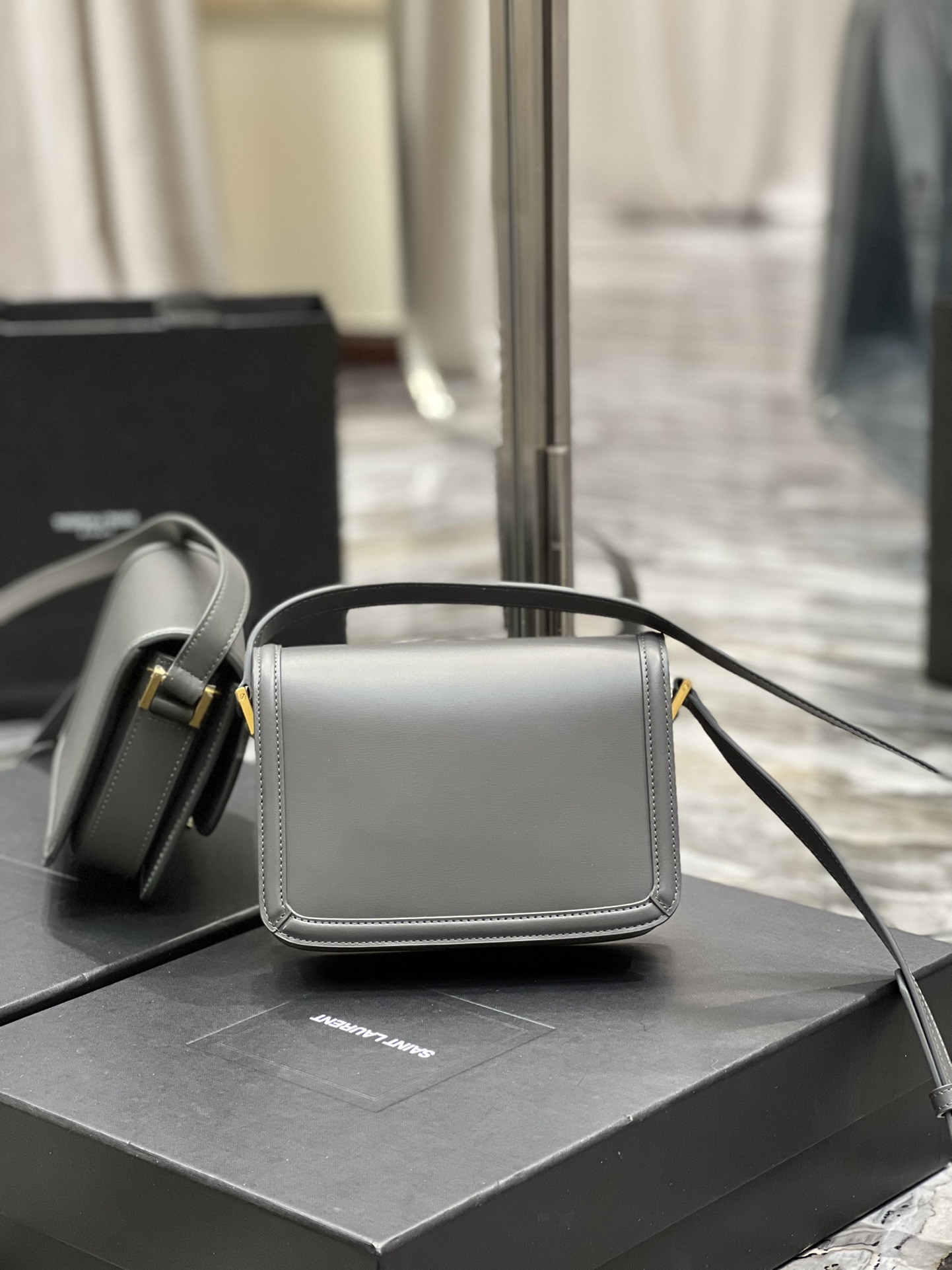 YSL SOLFERINO SMALL SATCHEL IN BOX SAINT LAURENT STORM 7.4 X 5.1 X 1.9 INCHES - Image 10