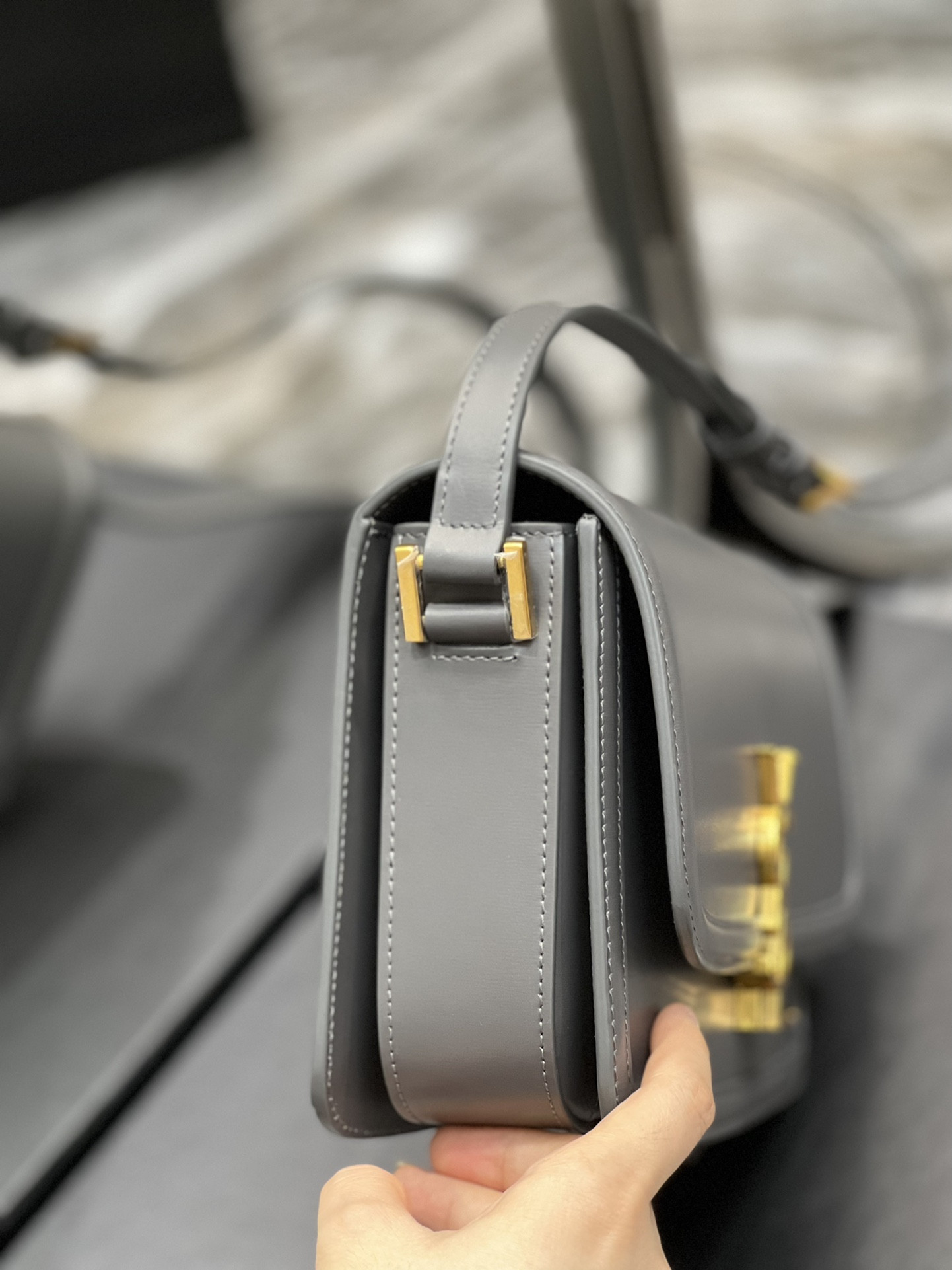 YSL SOLFERINO MEDIUM SATCHEL IN BOX SAINT LAURENT LIGHT GRAY 9.1 X 6.3 X 2.4 INCHES - Image 4