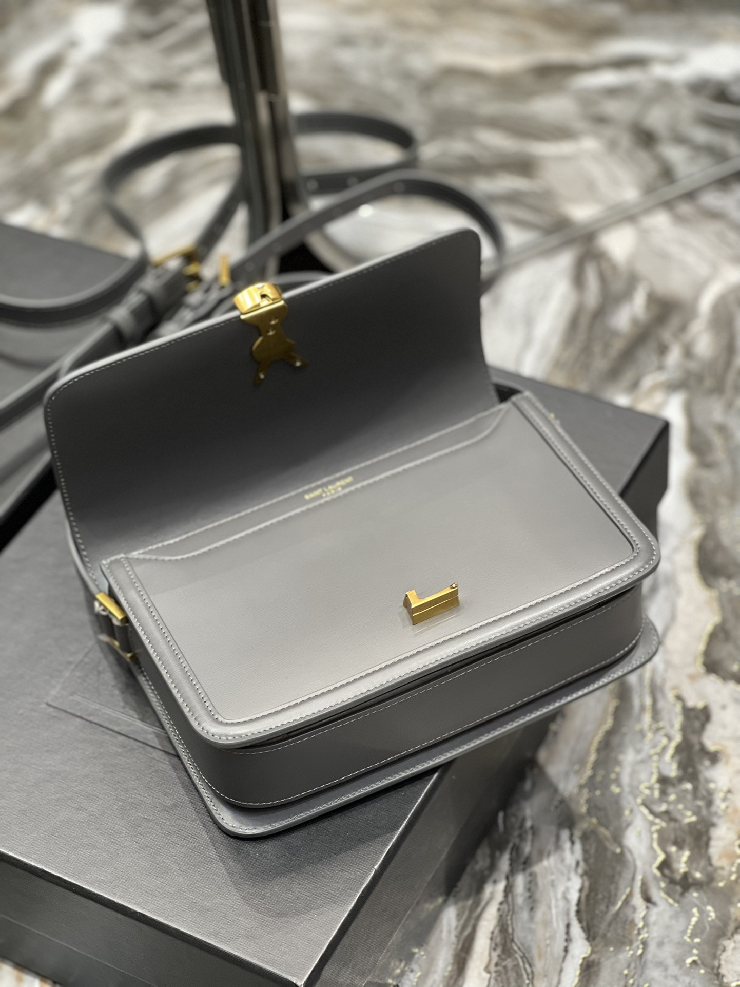 YSL SOLFERINO MEDIUM SATCHEL IN BOX SAINT LAURENT LIGHT GRAY 9.1 X 6.3 X 2.4 INCHES - Image 8