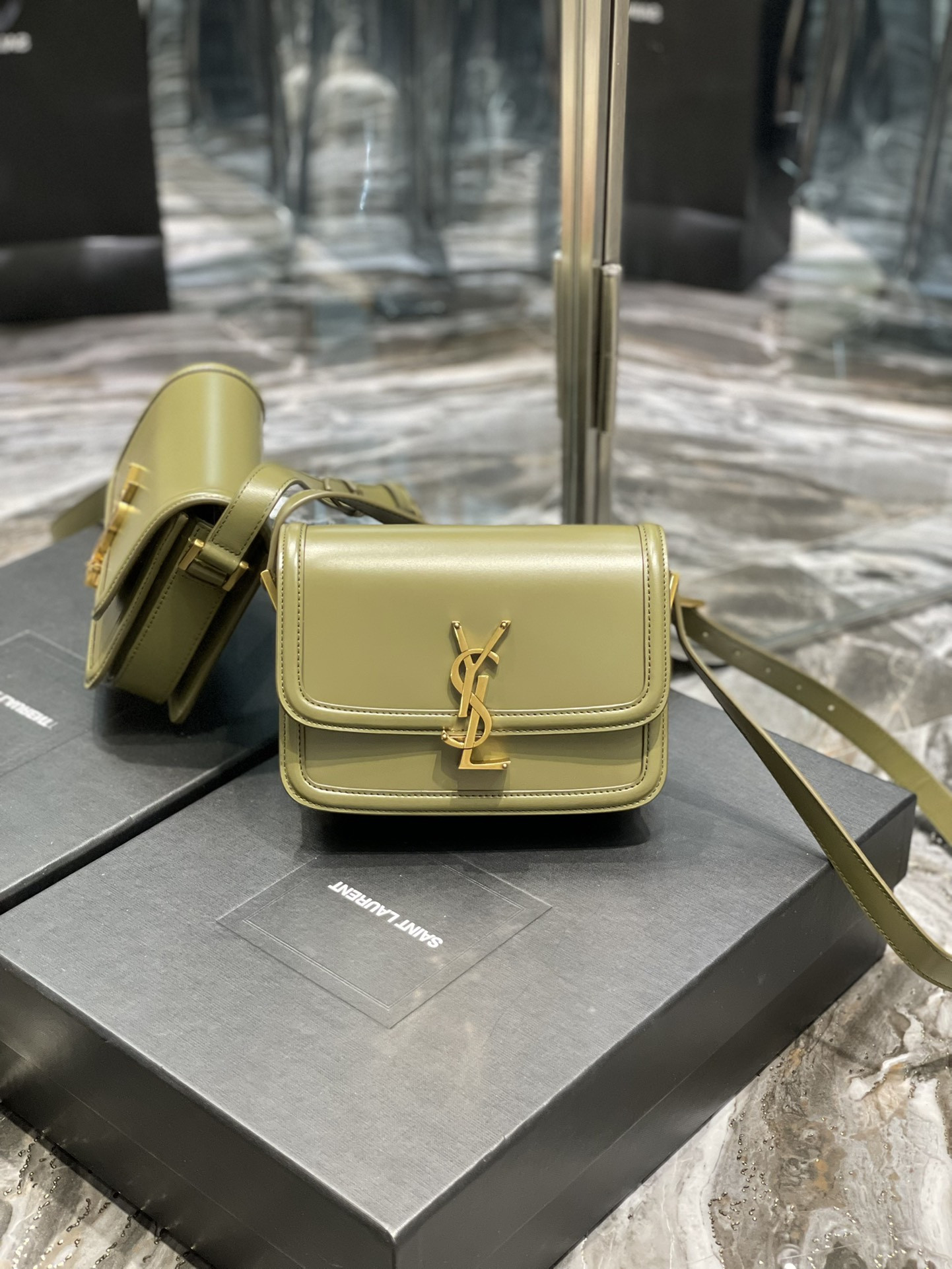 YSL SOLFERINO SMALL SATCHEL IN BOX SAINT LAURENT Avocado GREEN 7.4 X 5.1 X 1.9 INCHES - Image 2