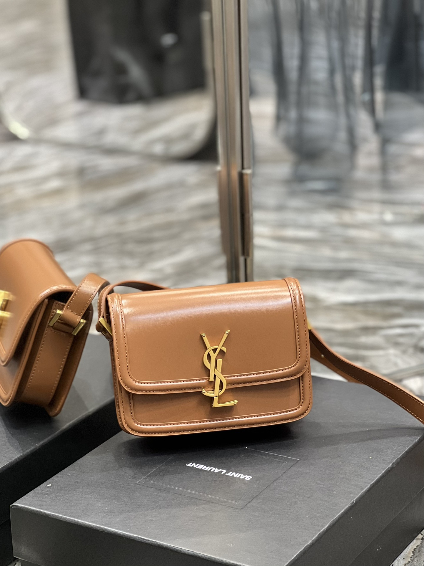YSL SOLFERINO SMALL SATCHEL IN BOX SAINT LAURENT BRWON 7.4 X 5.1 X 1.9 INCHES - Image 2