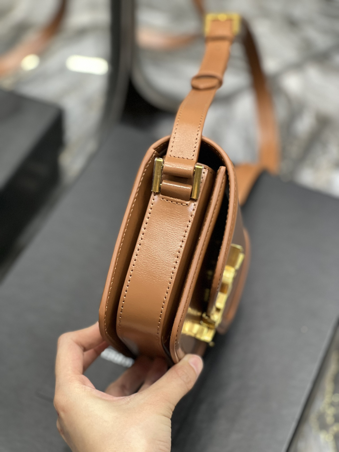 YSL SOLFERINO SMALL SATCHEL IN BOX SAINT LAURENT BRWON 7.4 X 5.1 X 1.9 INCHES - Image 4