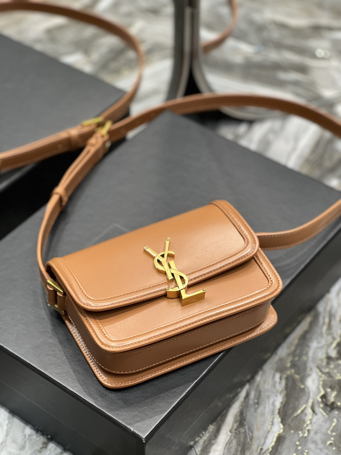 YSL SOLFERINO SMALL SATCHEL IN BOX SAINT LAURENT BRWON 7.4 X 5.1 X 1.9 INCHES - Image 7