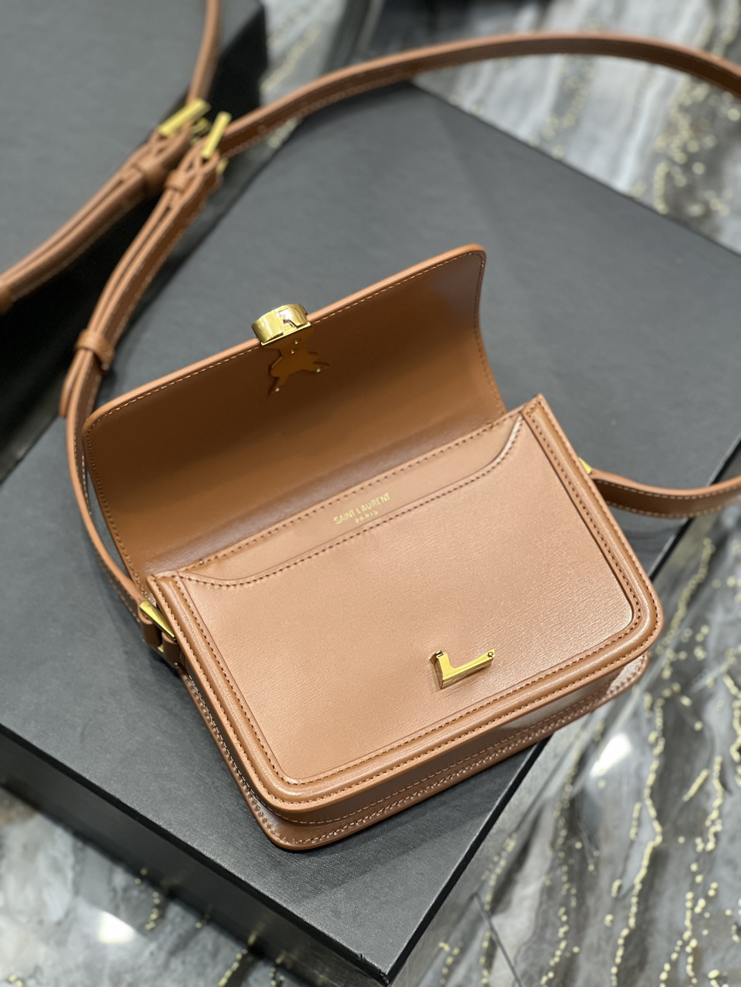 YSL SOLFERINO SMALL SATCHEL IN BOX SAINT LAURENT BRWON 7.4 X 5.1 X 1.9 INCHES - Image 8
