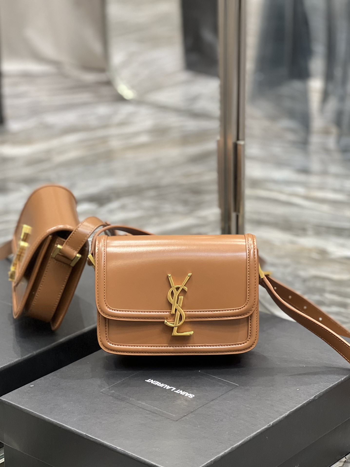 YSL SOLFERINO SMALL SATCHEL IN BOX SAINT LAURENT BRWON 7.4 X 5.1 X 1.9 INCHES - Image 10