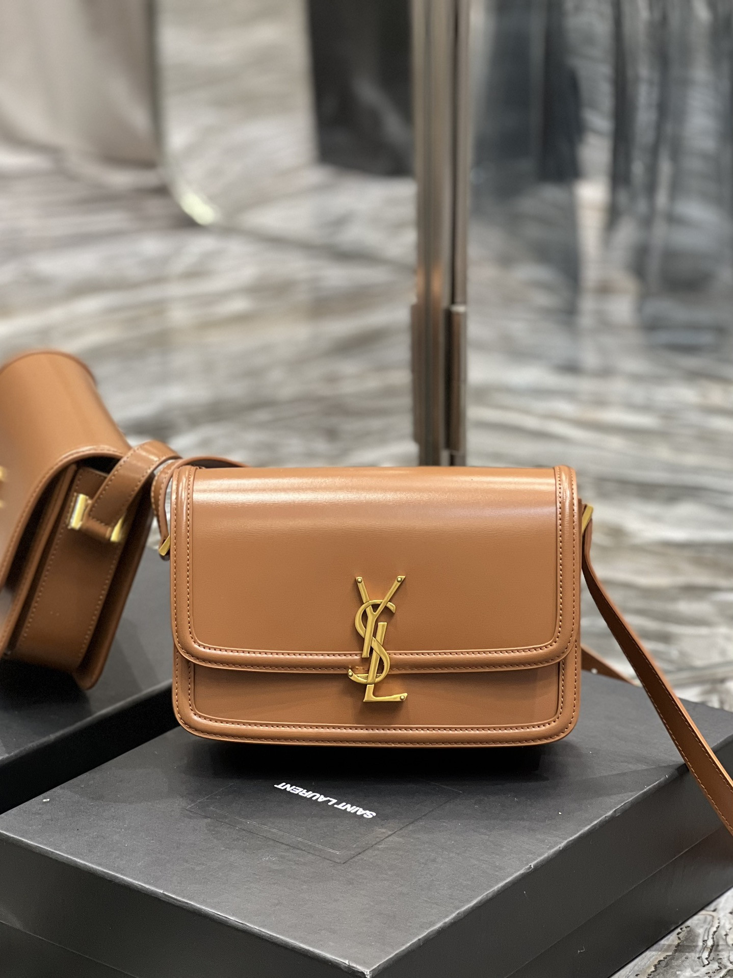 YSL SOLFERINO MEDIUM SATCHEL IN BOX SAINT LAURENT BROWN 9.1 X 6.3 X 2.4 INCHES - Image 2