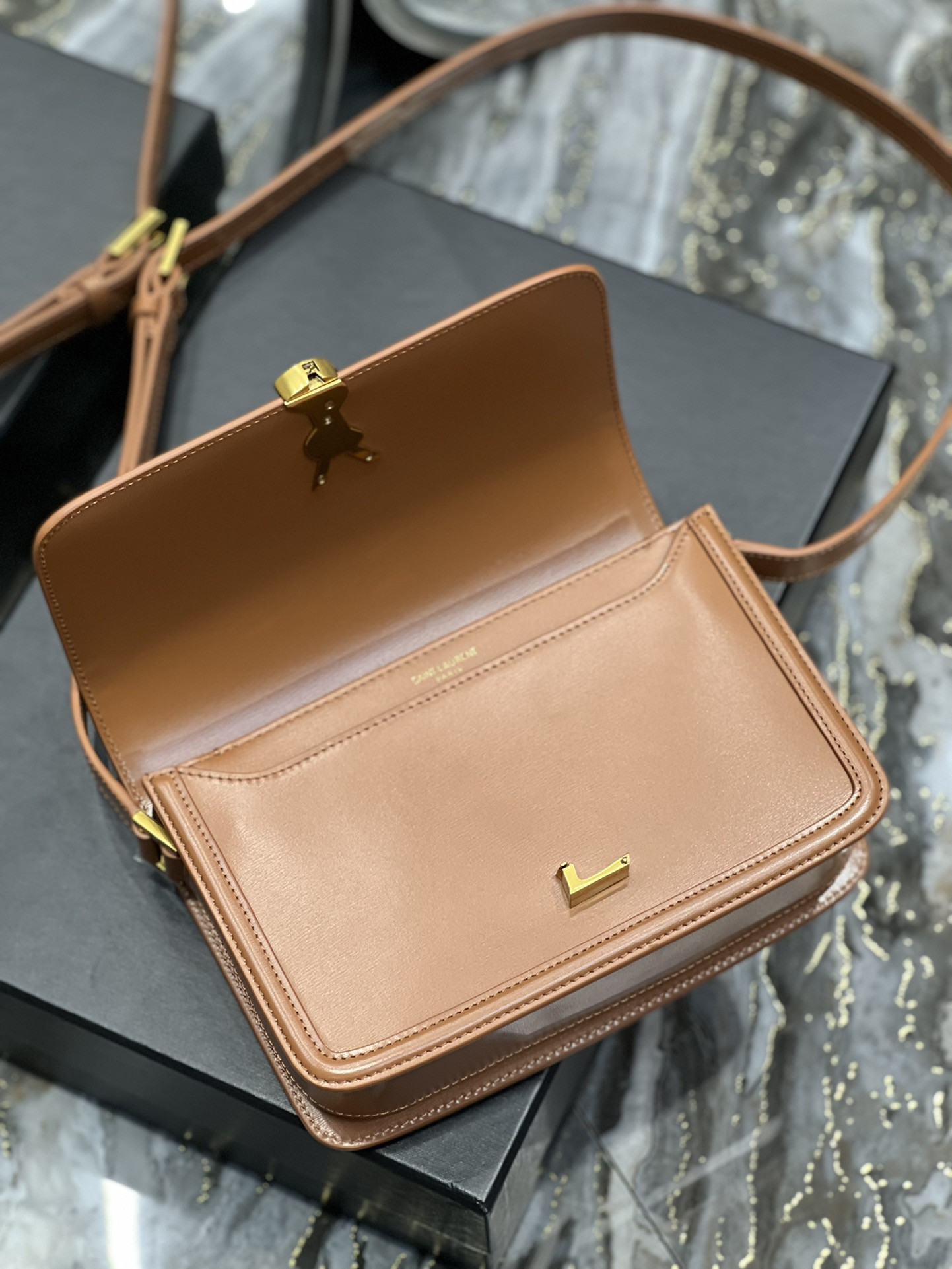 YSL SOLFERINO MEDIUM SATCHEL IN BOX SAINT LAURENT BROWN 9.1 X 6.3 X 2.4 INCHES - Image 8