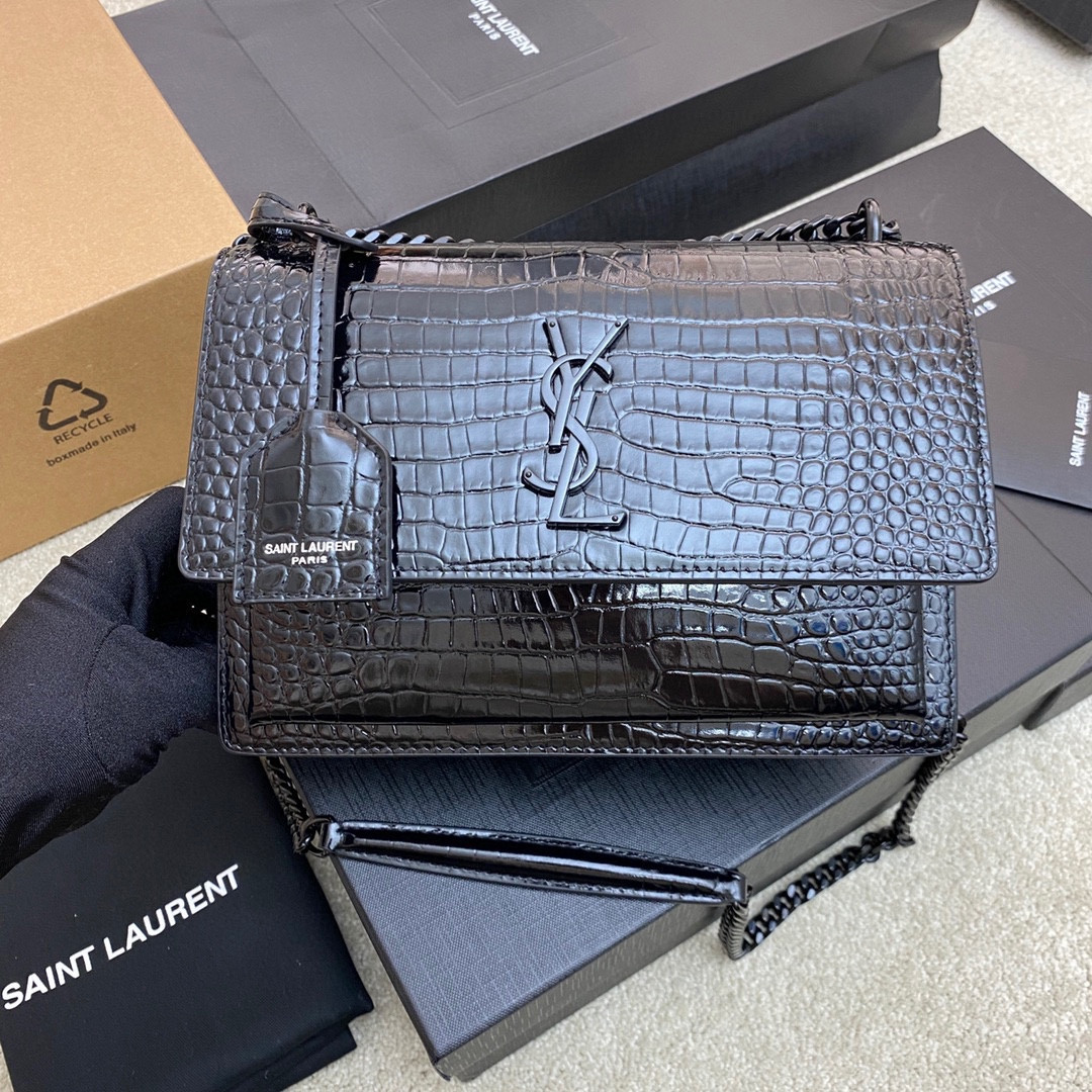 YSL SUNSET MEDIUM IN CROCODILE-EMBOSSED LEATHER NOIR(22*16*6.5cm) - Image 2