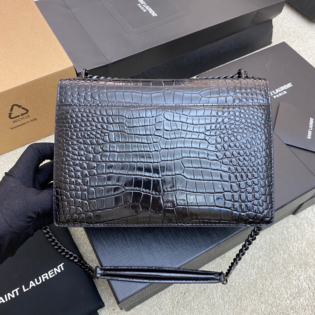 YSL SUNSET MEDIUM IN CROCODILE-EMBOSSED LEATHER NOIR(22*16*6.5cm) - Image 3