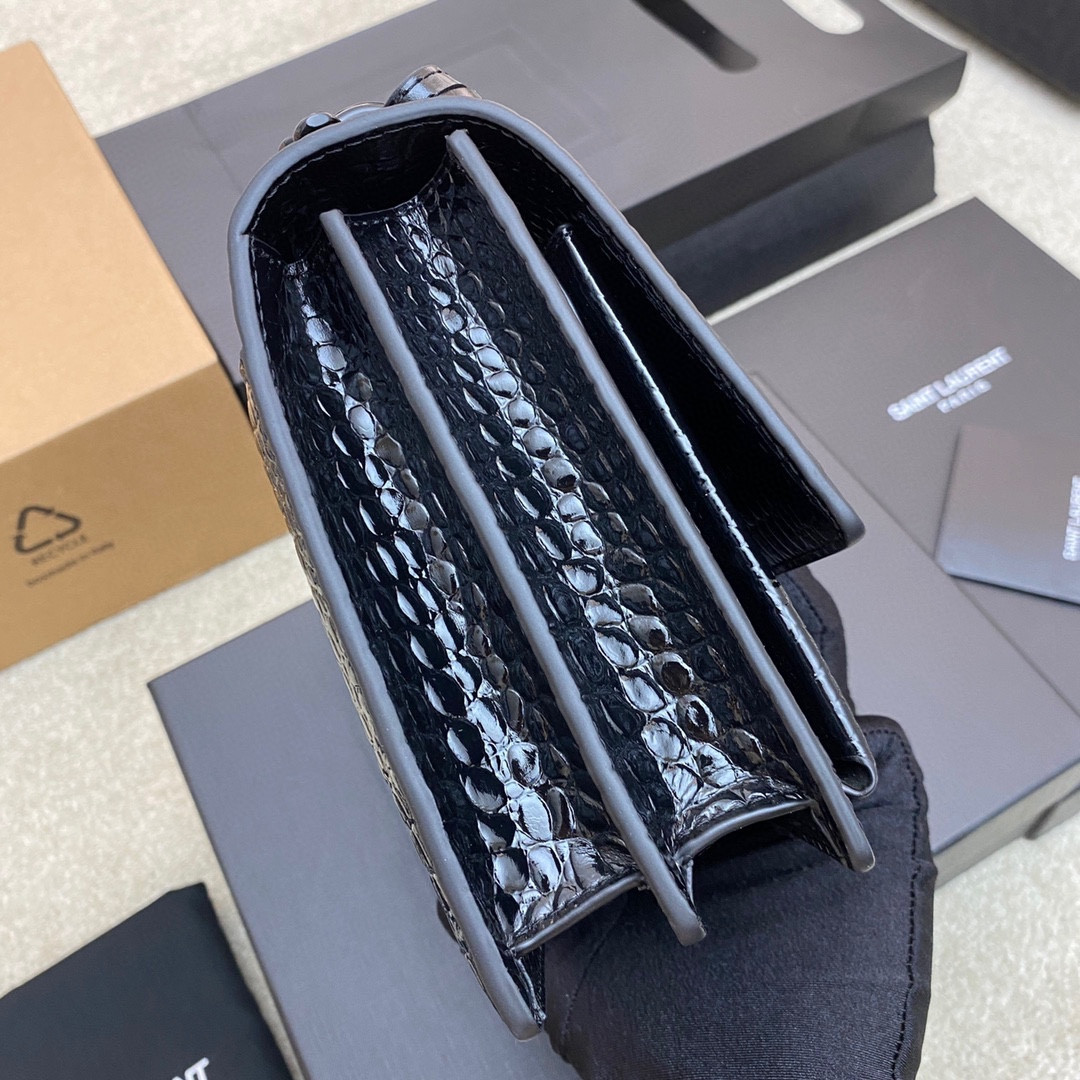 YSL SUNSET MEDIUM IN CROCODILE-EMBOSSED LEATHER NOIR(22*16*6.5cm) - Image 4