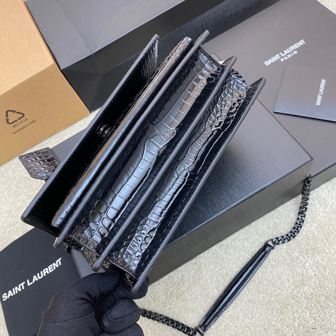 YSL SUNSET MEDIUM IN CROCODILE-EMBOSSED LEATHER NOIR(22*16*6.5cm) - Image 5
