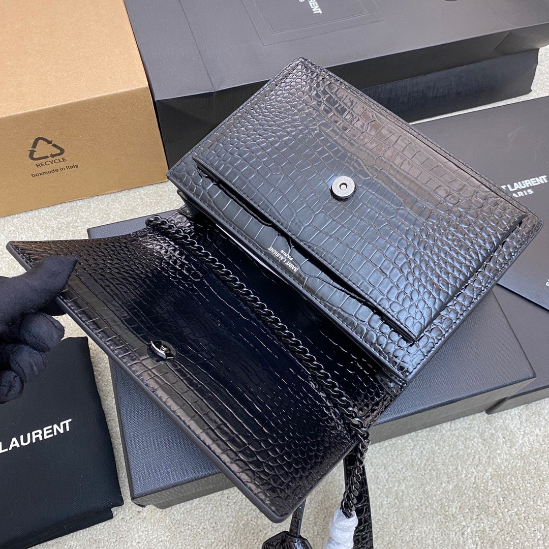 YSL SUNSET MEDIUM IN CROCODILE-EMBOSSED LEATHER NOIR(22*16*6.5cm) - Image 7