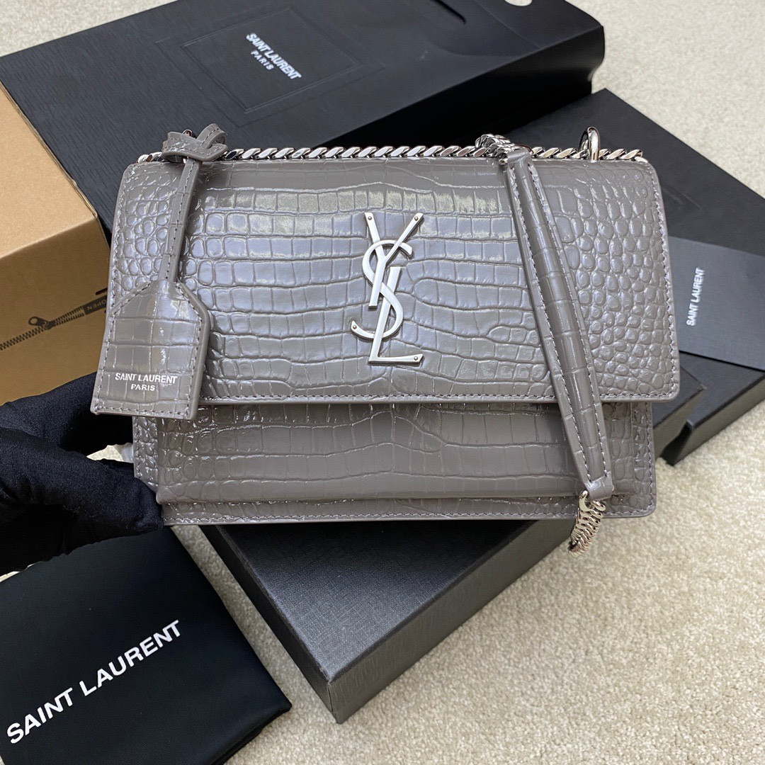 YSL SUNSET MEDIUM IN CROCODILE-EMBOSSED LEATHER GRAY(22*16*6.5cm) - Image 2