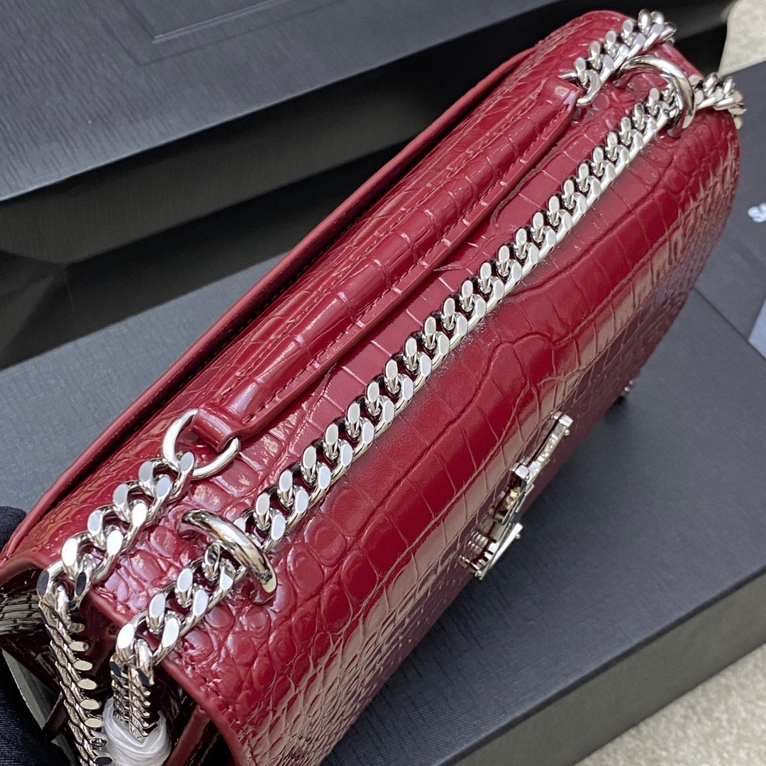 YSL SUNSET MEDIUM IN CROCODILE-EMBOSSED LEATHER RED VELVET (22*16*6.5cm) - Image 8